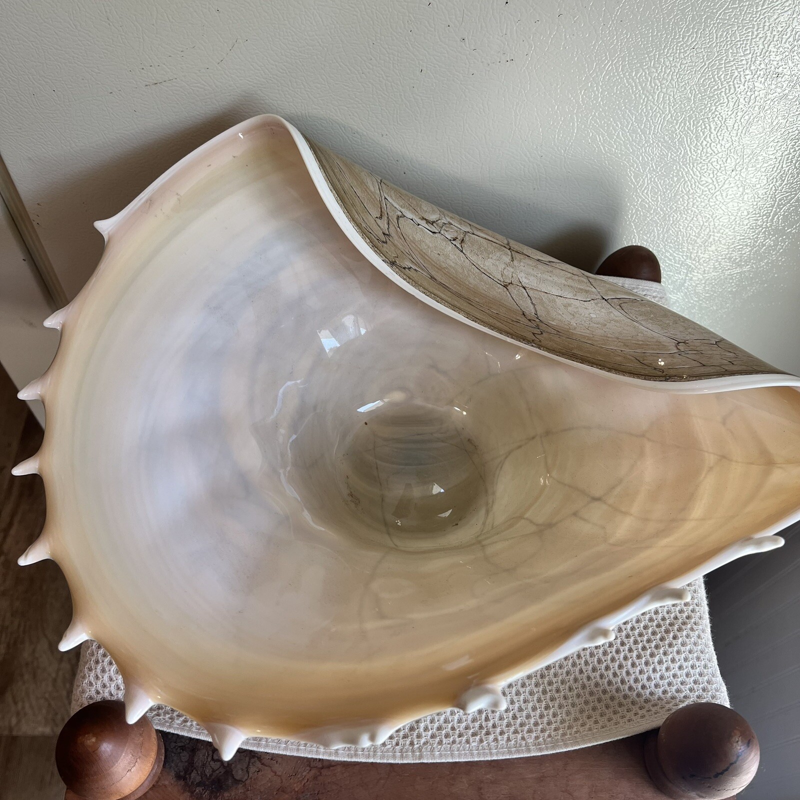 Krosno Jozefina Hand Blown Shell Centerpiece Bowl Large 20” Made In Poland