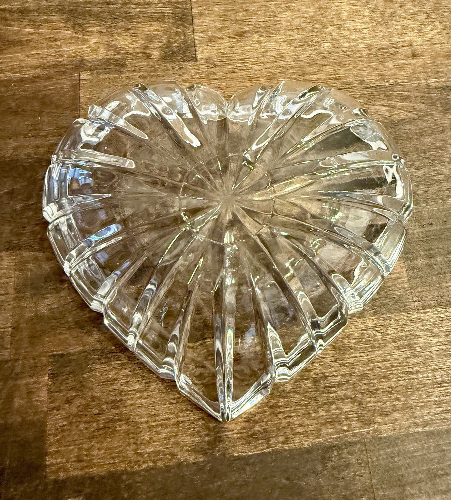 Vintage Heart Shaped Crystal Bowl Heavy Clear Cut Crystal Candy Trinket Dish 6.5