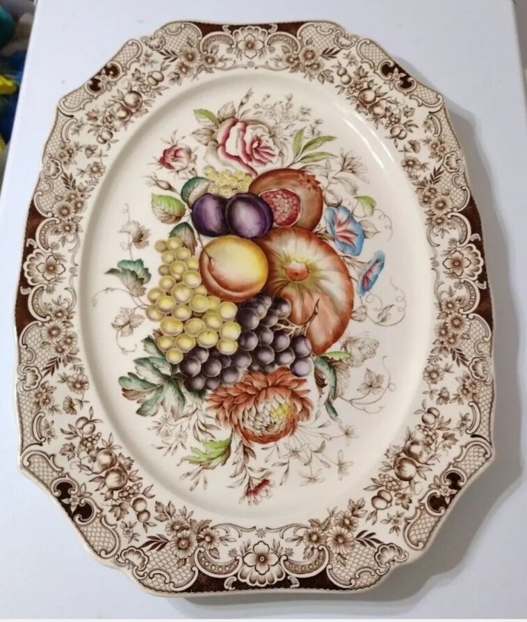 Windsor Ware Johnson Bros England Harvest Fruit Large Oval Platter 20″ NOS UNUSE