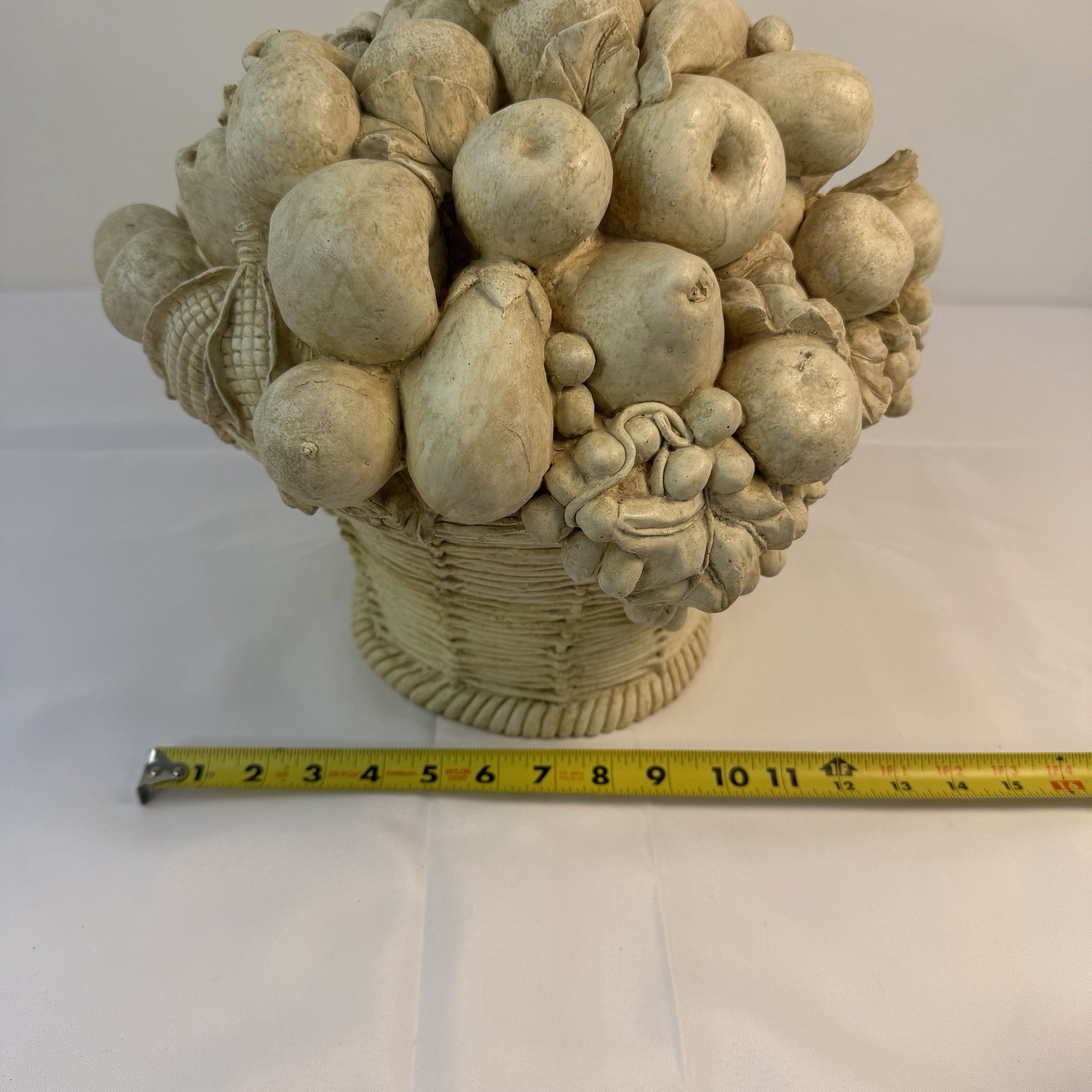 Large Resin Fruit & Flower Basket Centerpiece 12”H Off White Garden Boho Cottage