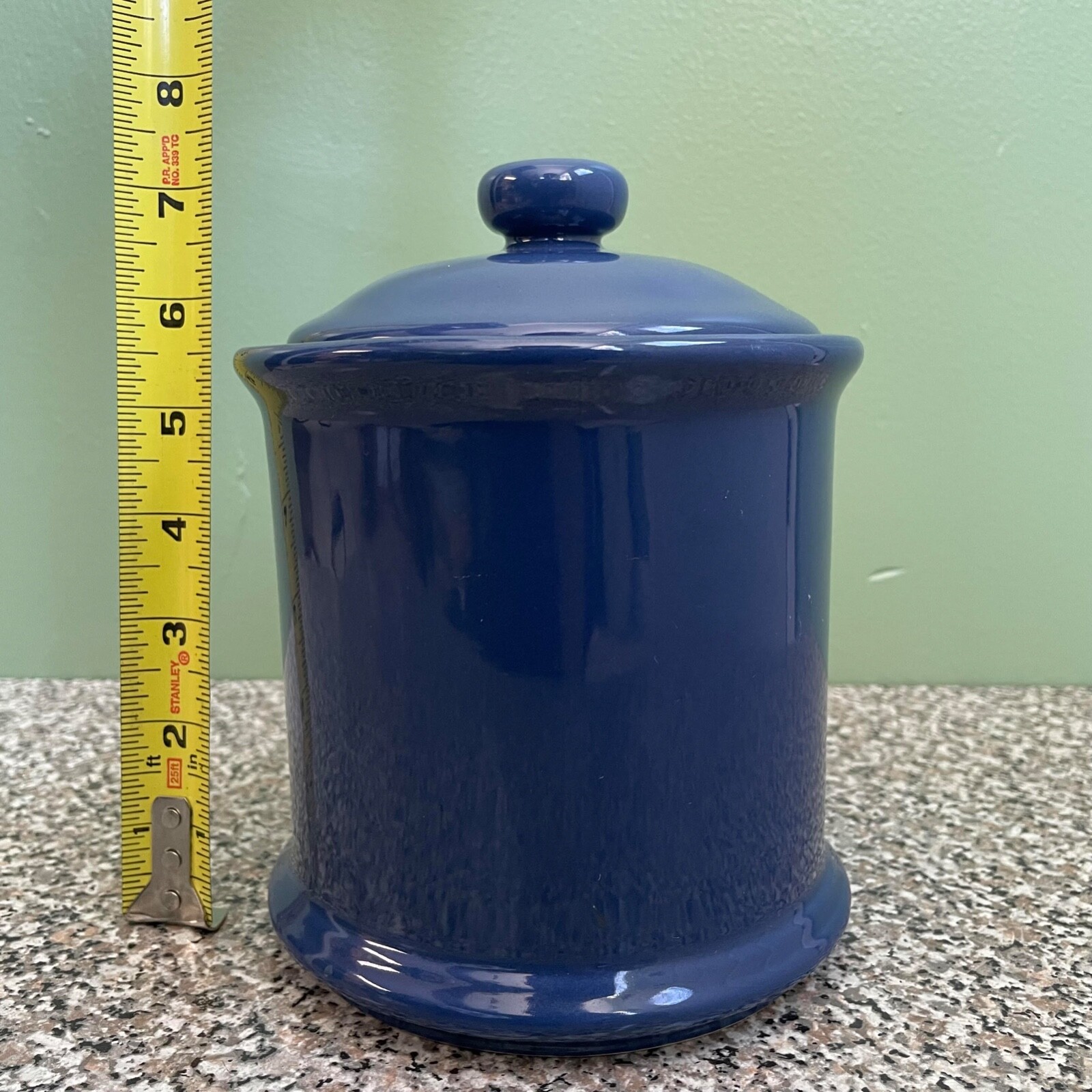 Crock Cobalt Blue With Lid 5 1/2 Inches Tall By 5 1/2 Inches Wide