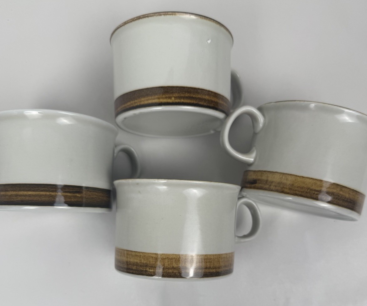 Vintage Norway Stavangerflint Coffee Or Tea Cups MCM 3” Brown Trim Set Of 4