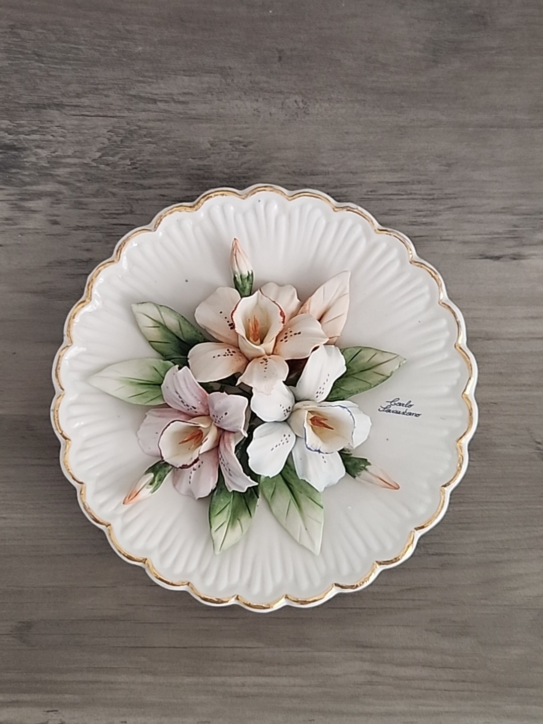 Vtg Antq Capodimonte Italy Porcelain 3D Flowers Plate Carlo Savastano 6.5″x3″