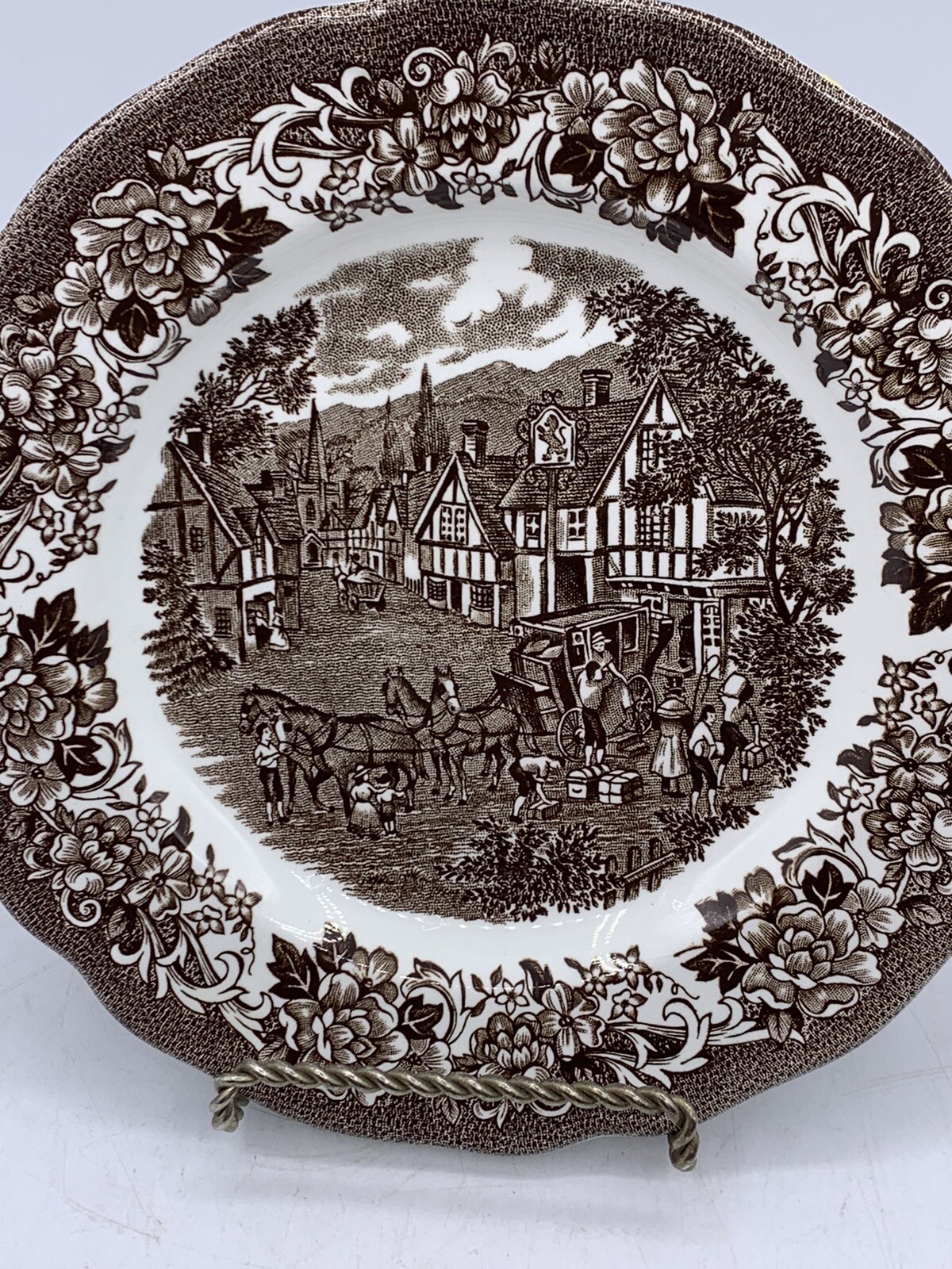 J & G Meakin 2 Bread Plates Stratford Stage Royal Staffordshire Ironstone Brown