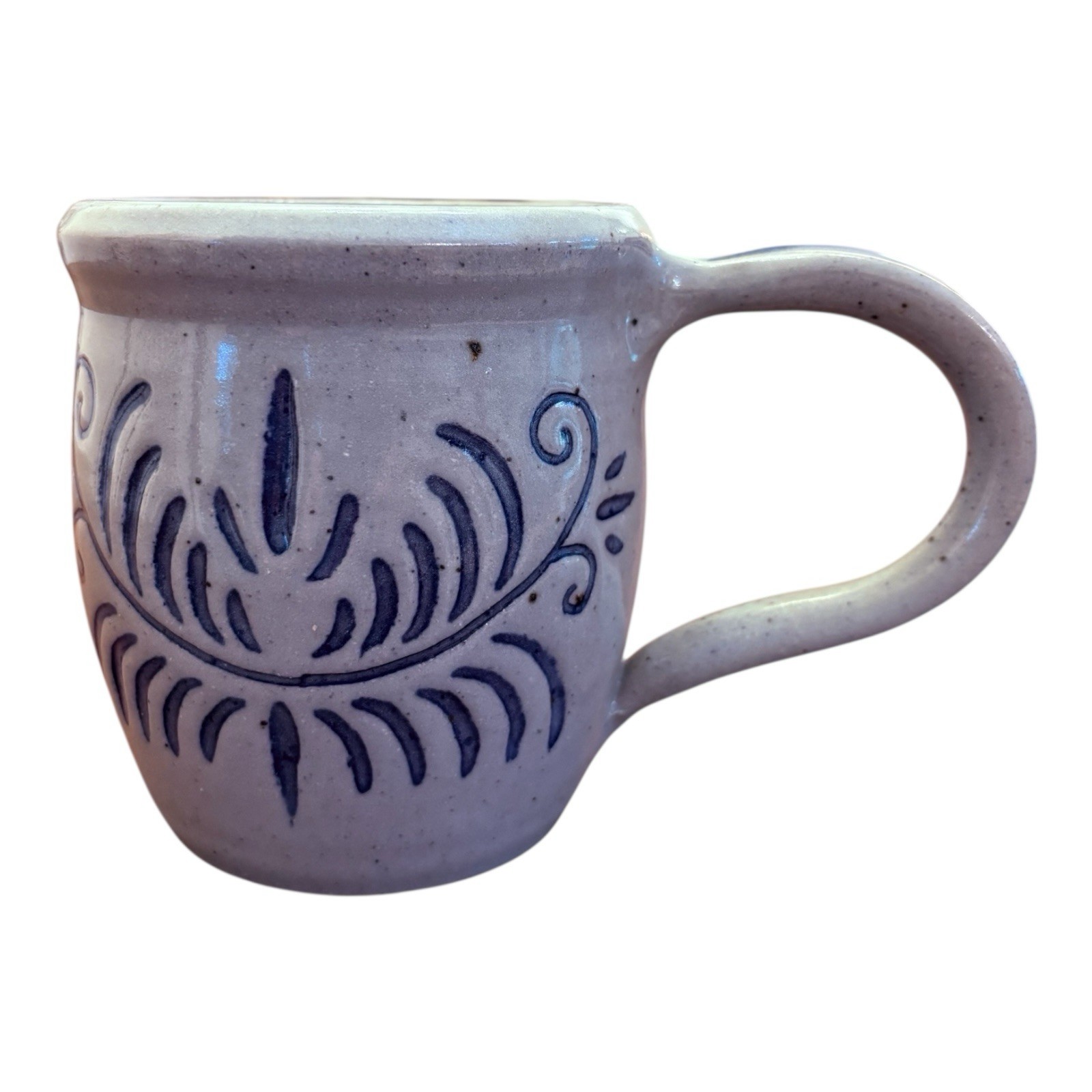 Signed Studio Art Pottery Salt Glazed Mug With Applied Handle *See Ding picture