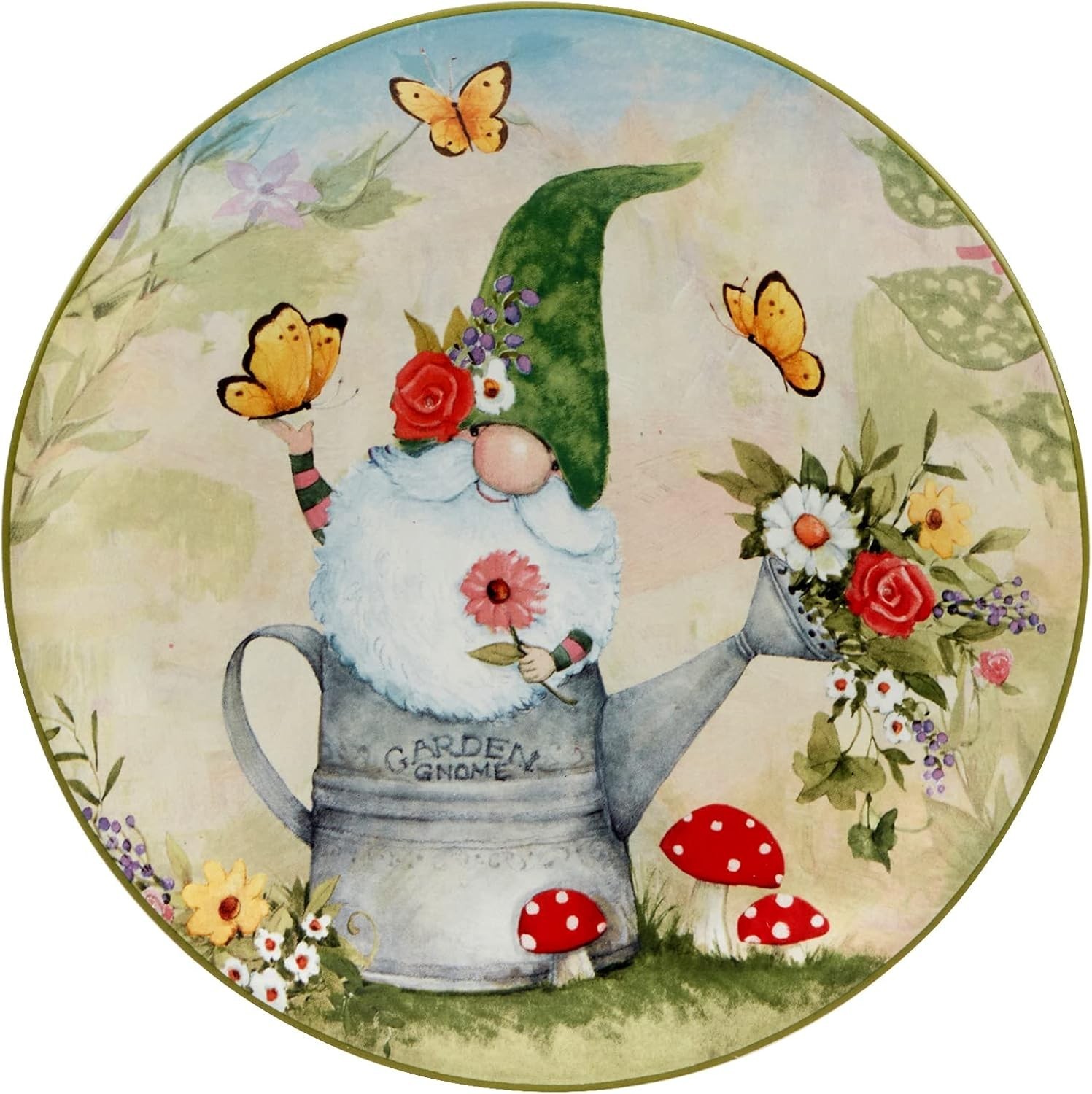 Garden Gnomes 9″ Salad/Dessert Plates, Multicolor, Mediu