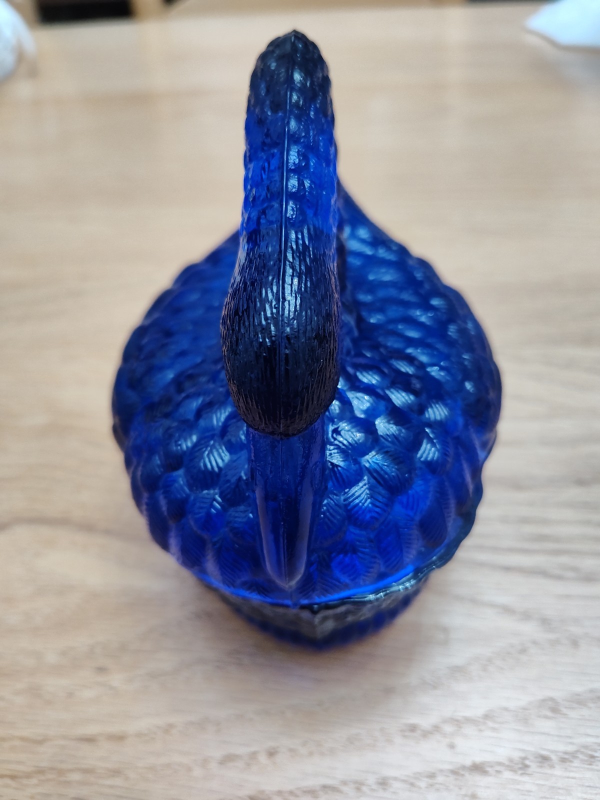 Vintage Cobalt Blue Glass Swan on Nest Covered Candy Dish Raised H Diamond Mark