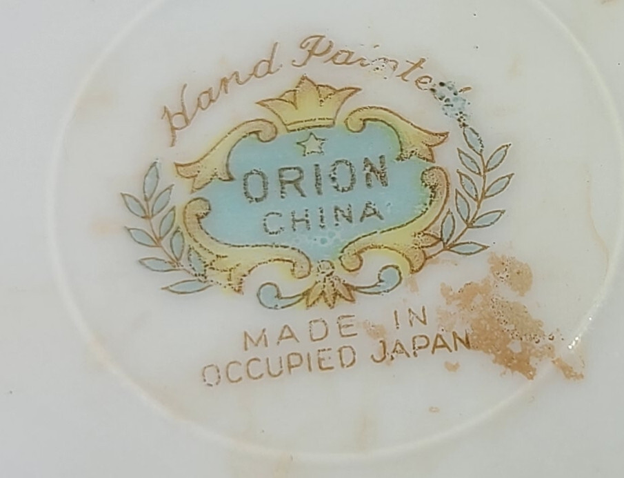 Hand Painted Orion Teacup and Saucer Made in Occupied Japan Black w/ Flowers