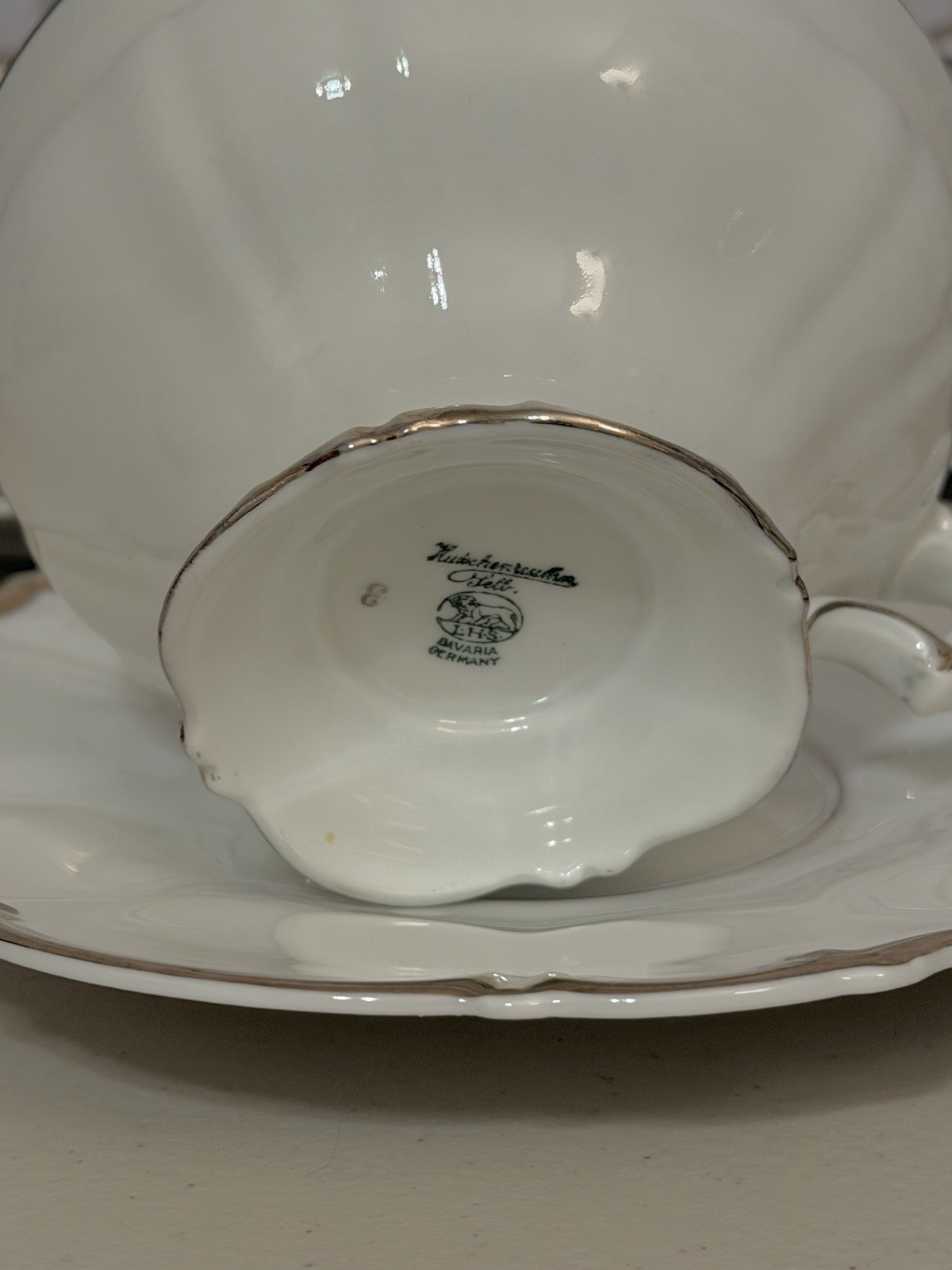 VINTAGE SET OF 6 HUTSCHENREUTHER REVERE SYLVIA CUPS & SAUCERS SILVER PLATINUM