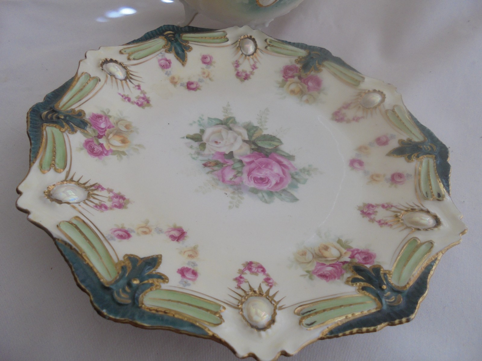 R.S. Prussia Red Mark Footed Gravy Boat With Matching Under Plate