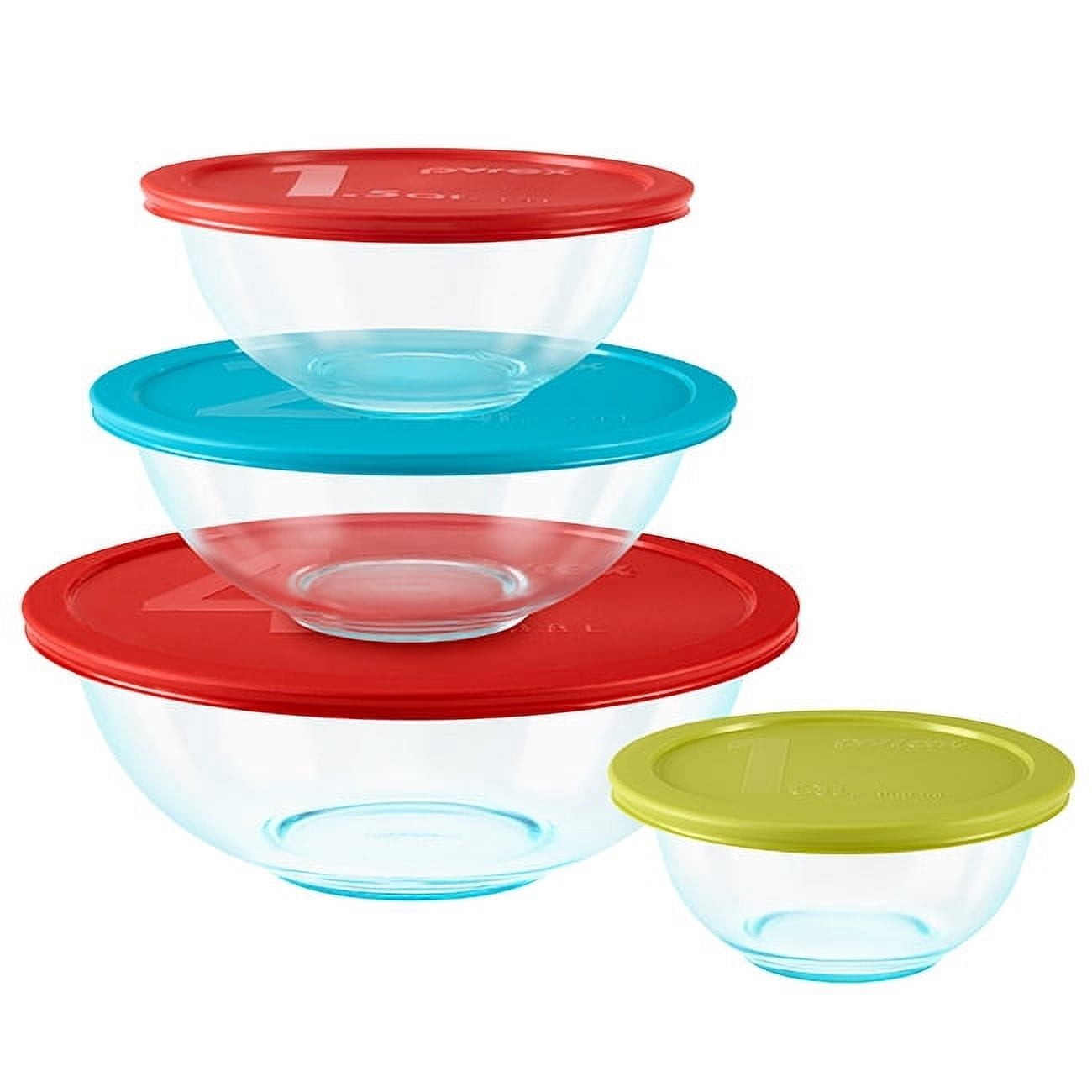 Pyrex 8 Piece Glass Mixing Bowl Set w Lids FreeShip No Import Fee!!!