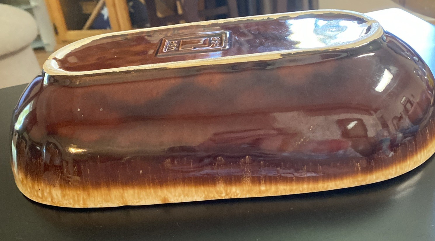 Vintage Mc Coy Brown Drip Glaze Divided Serving Dish 12×7 Made In USA Rare