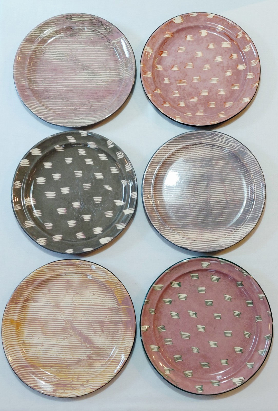 Claudia Reese Dinner Plates 11 1/4″ Abstract Cera Mix Post Modern Pottery Vtg 6