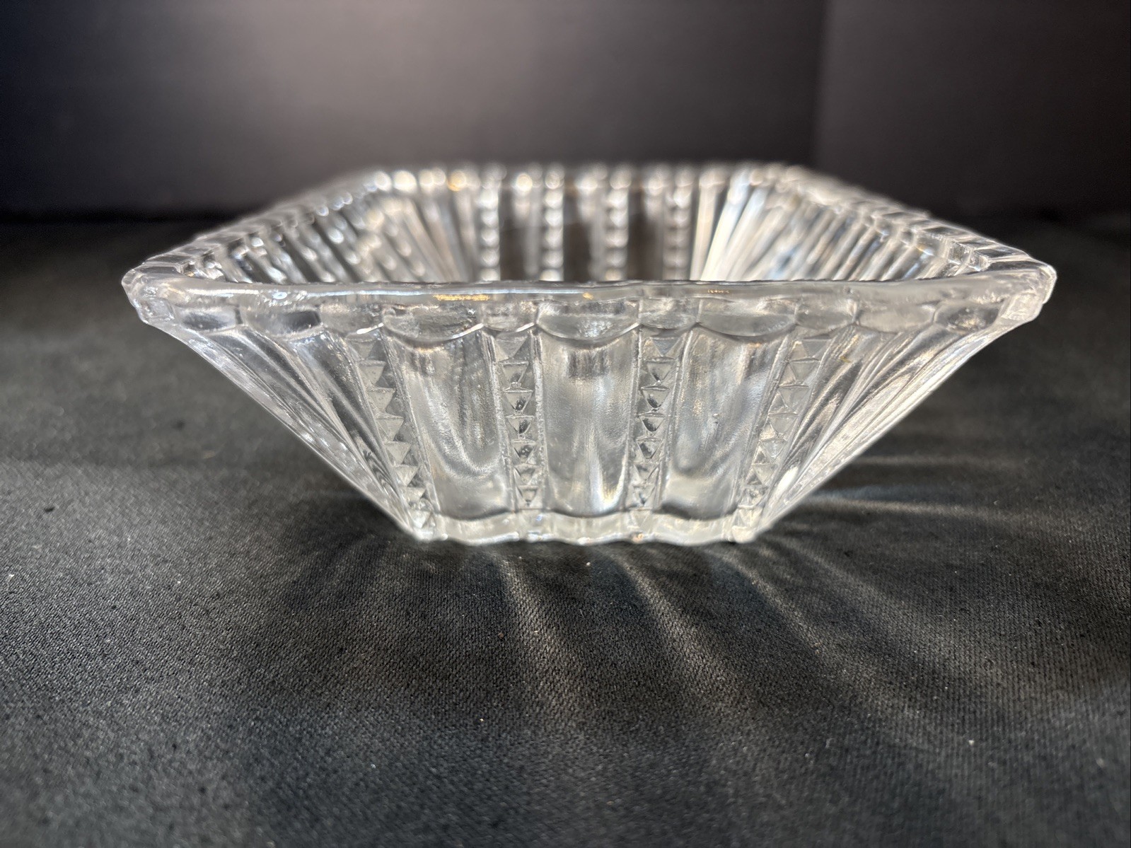 Antique Early 1900’S Pressed Glass Candy Dish Sunburst Clear 7”X5”Rectangular