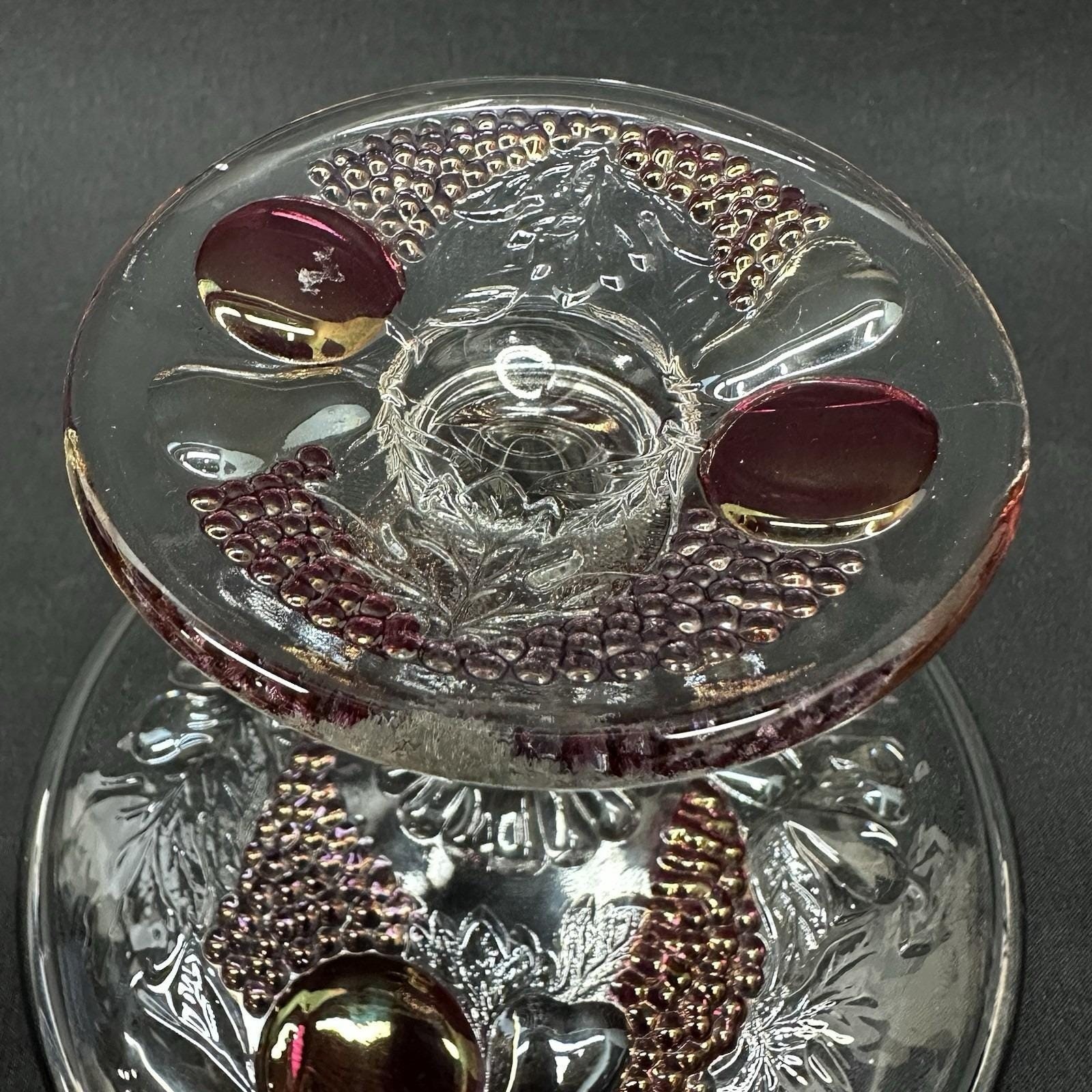 Westmoreland Della Robbia 6″ Ruby Flashed Glass Compote w/Embossed Fruit Vintage