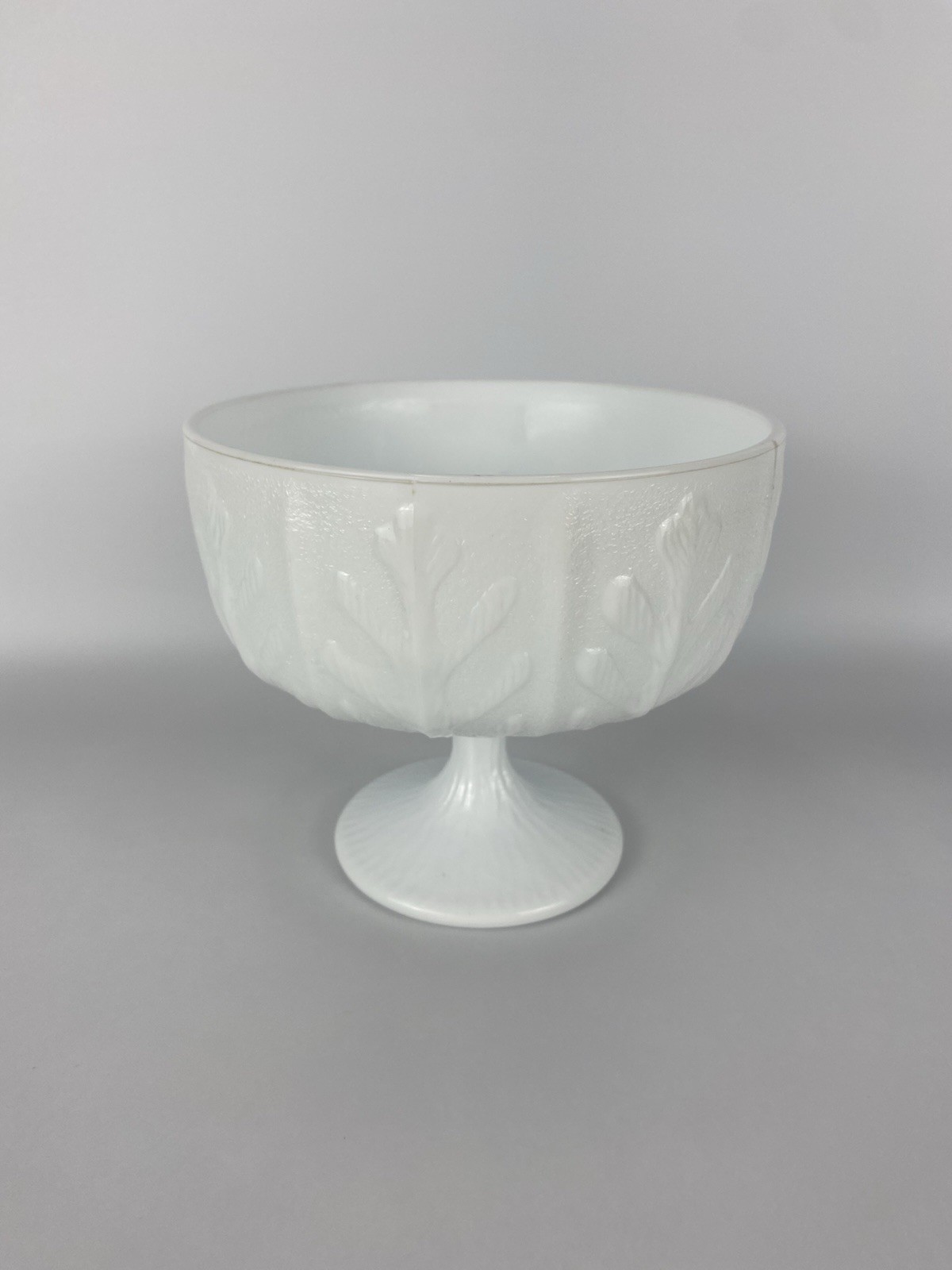 FTD Milk Glass Pedestal Bowl White Floral Compote Dish Vintage Discoloration