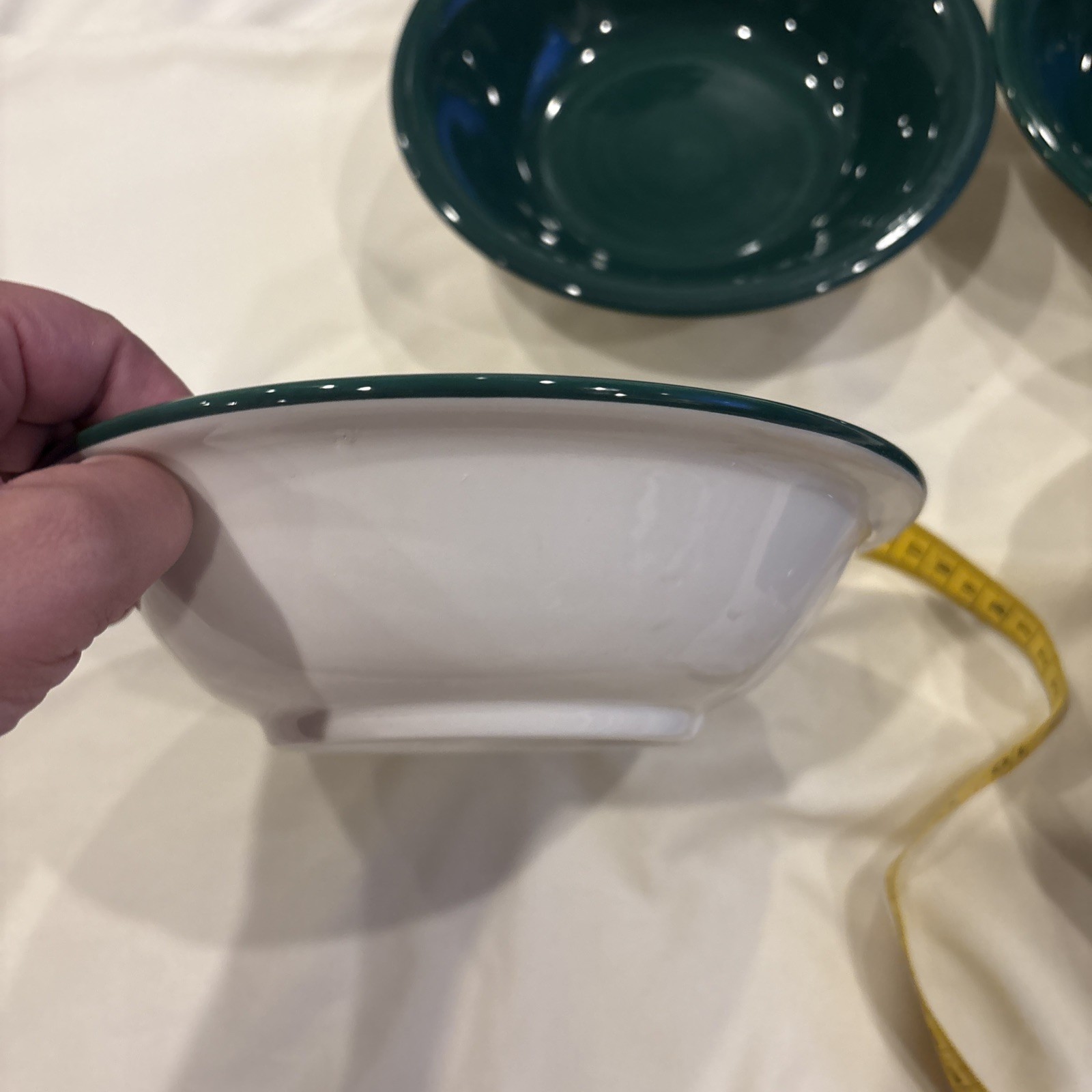 Set 4 Of Furio Green Swirl Dark Green Bowls Made In Italy White Exterior 8”