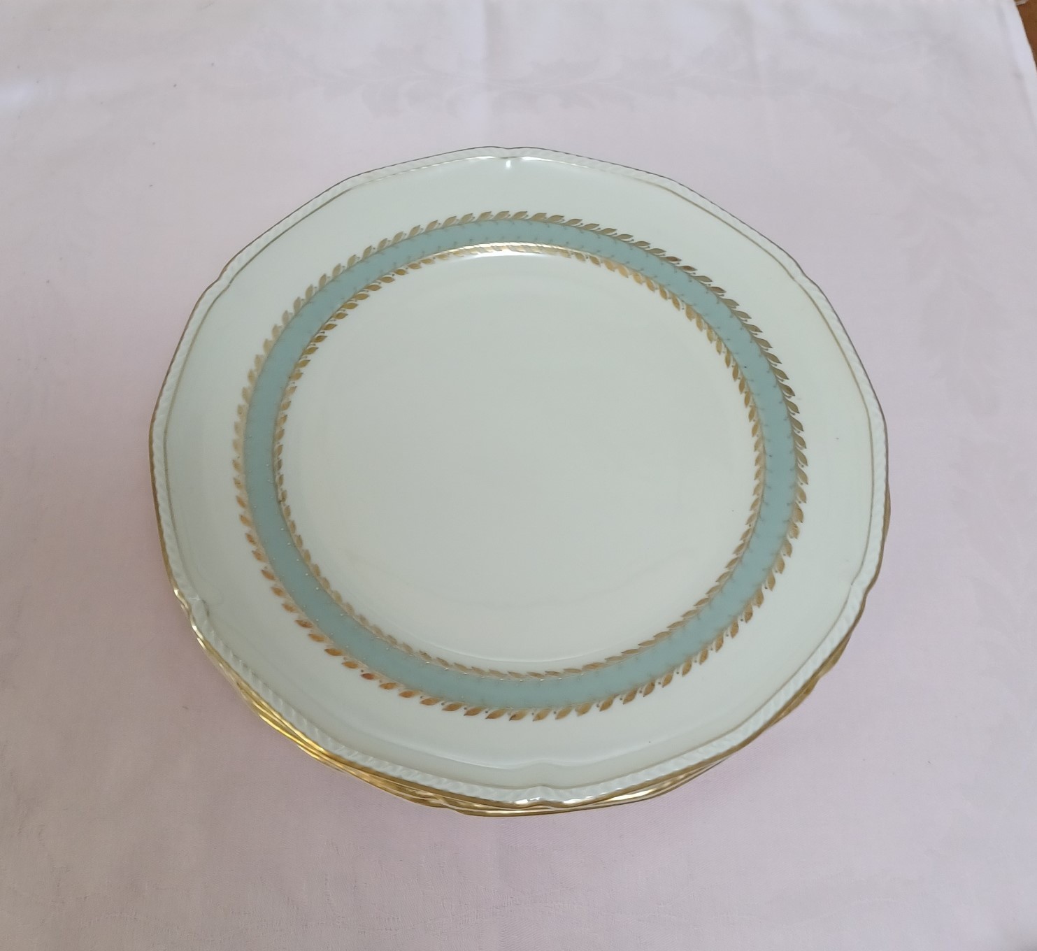 Royal Tettau aqua & gold – 1 Dinner Plate (6 available) Germany US Zone, mint