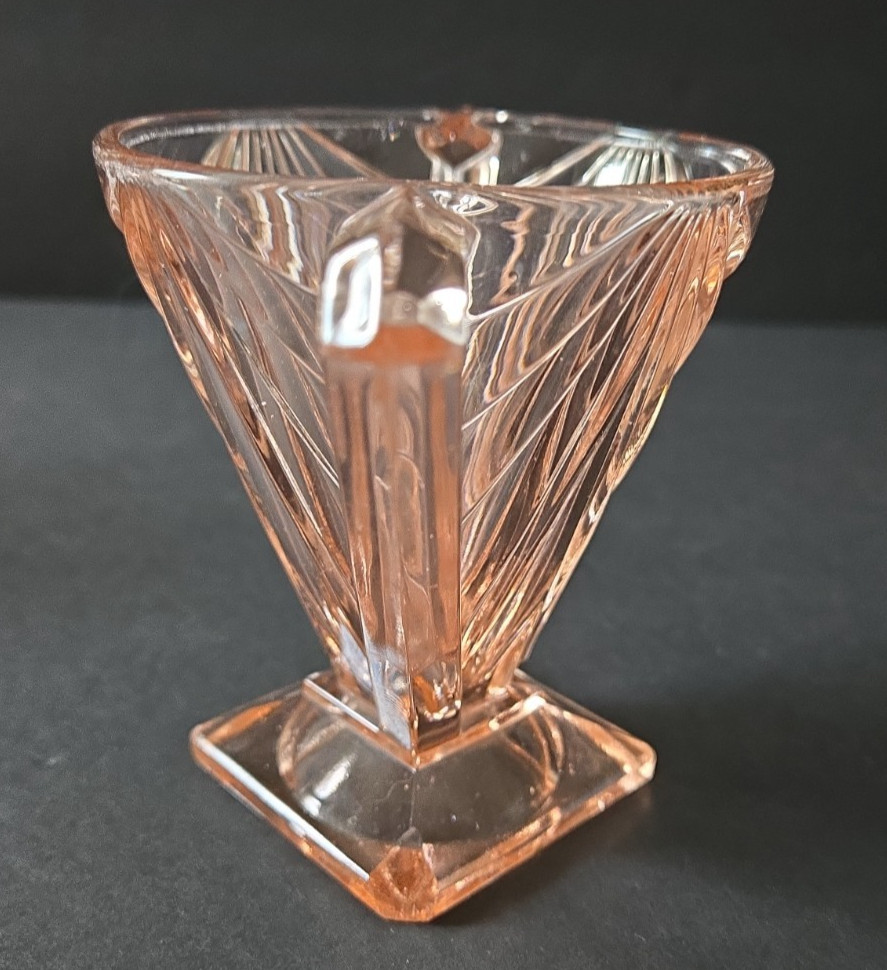 Vtg Indiana Glass Pink Pyramid Creamer and Sugar Bowl Set Art Deco Depression