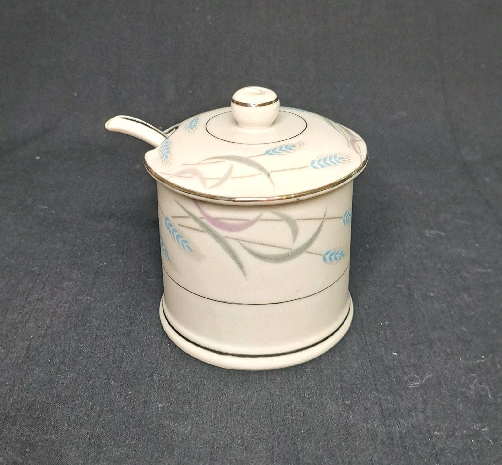 Valmont China Royal Wheat Condiment Jam Jar with Lid & Spoon Vintage