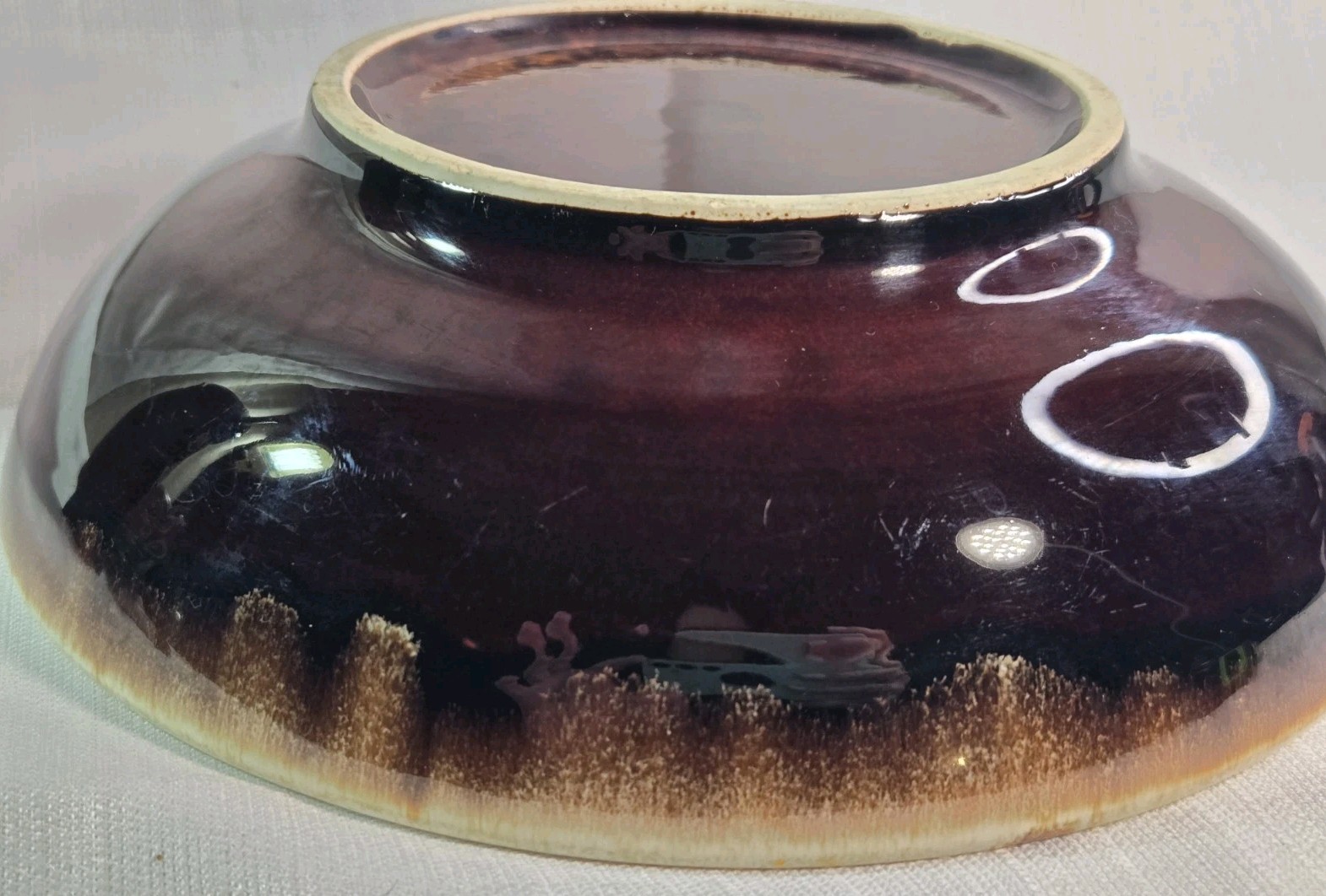Vintage Gourmet Brown Drip Bowl Serving Dish Pottery Round 9″