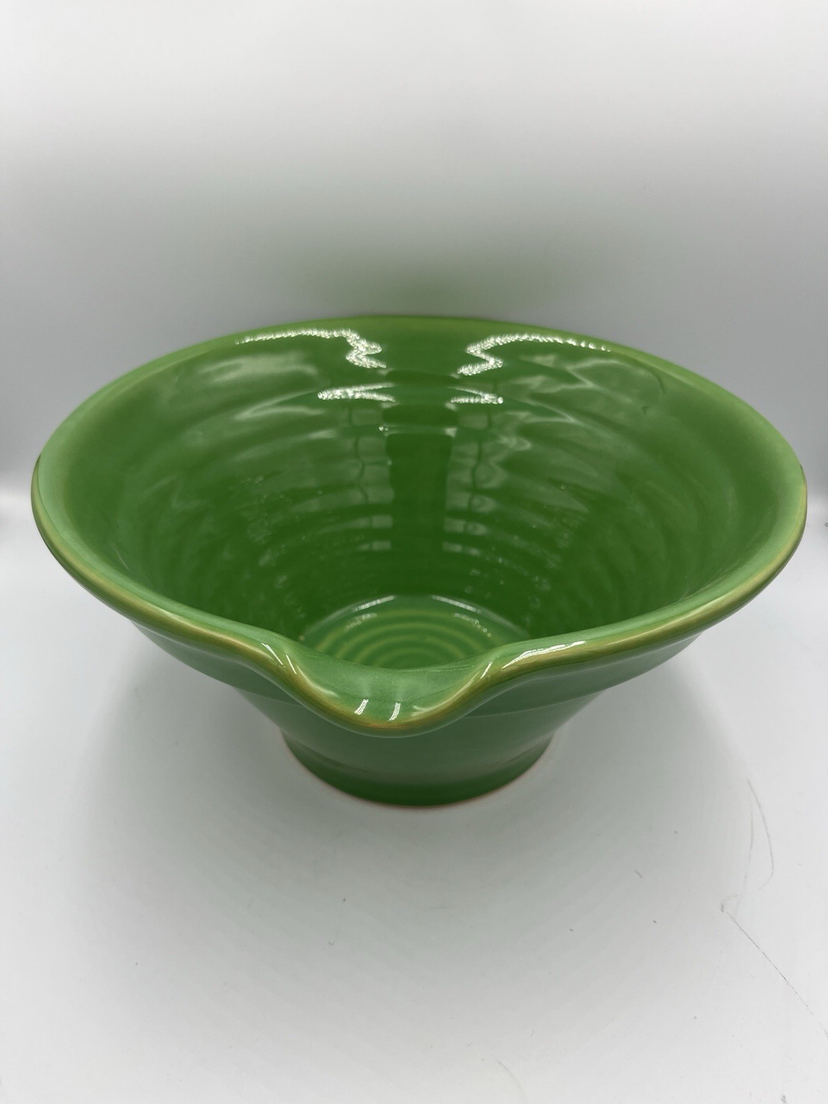 Vintage Over And Back Yellow Ware Bowl Green 11 3/4 Inches Large Batter Bowl
