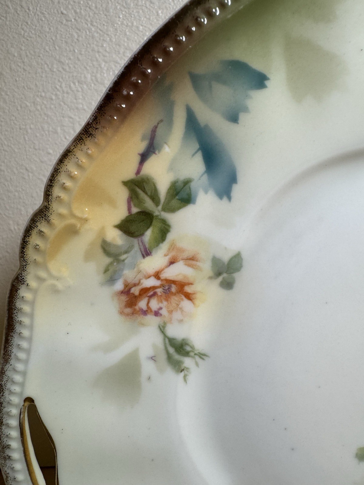 RS Prussia Handled Cake Plate Pierced Handles Scalloped Edge Beaded Trim