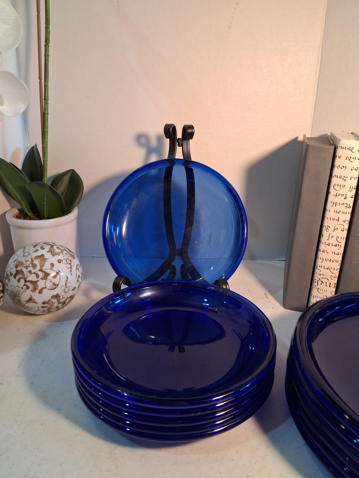 Vintage Arcoroc France Cocoon Cobalt Blue Glass Dinner Plates Set of 6 MCM