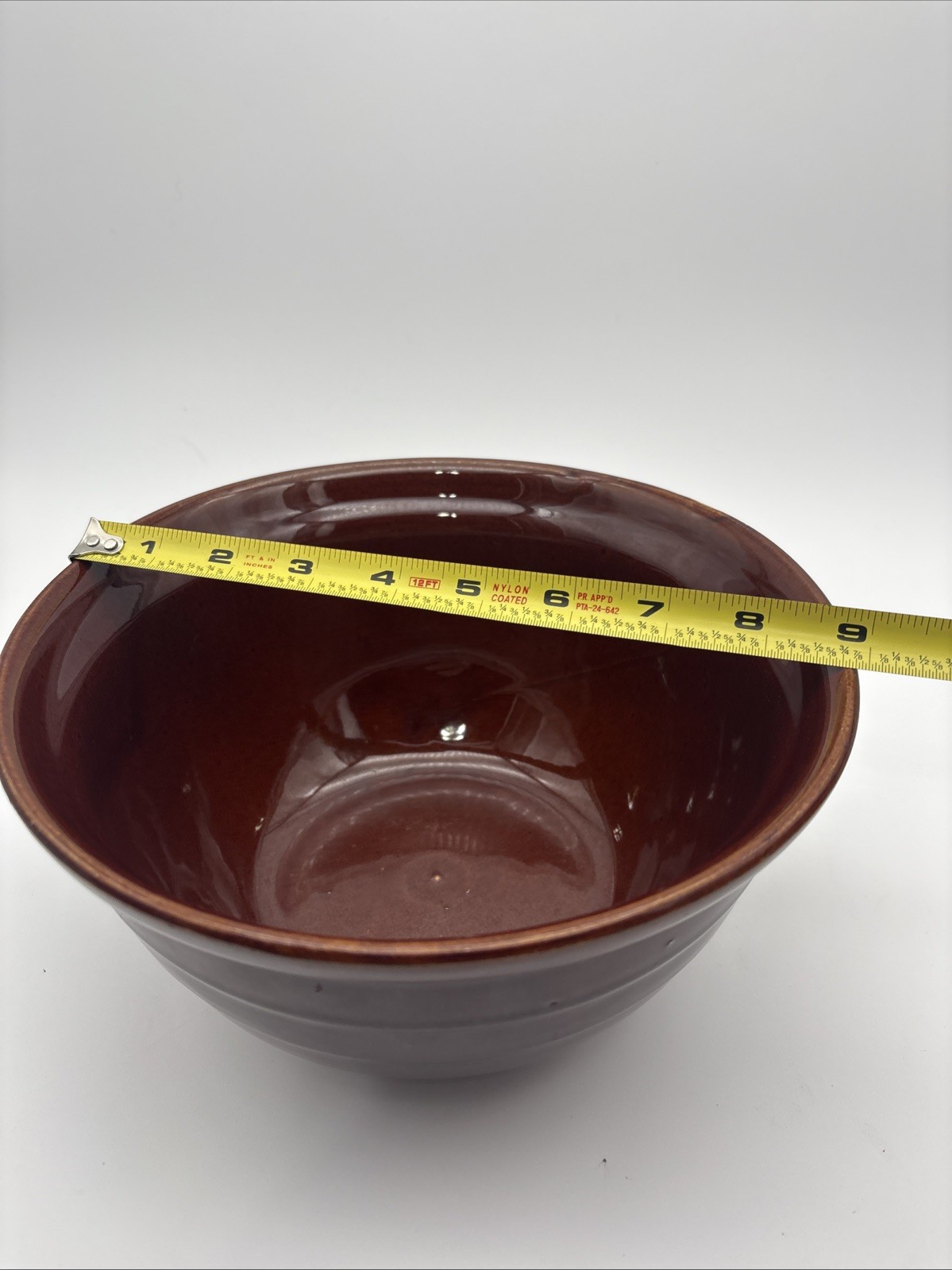 Vintage Marcrest brown-glazed stoneware mixing bowl 9in.