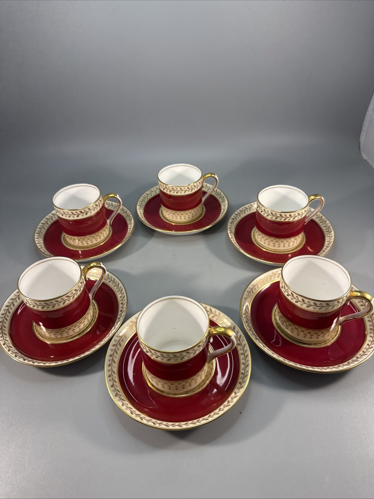 Set-6 Royal Staffordshire Demitasse Cup & Saucer Sets Burgundy Gold A15242