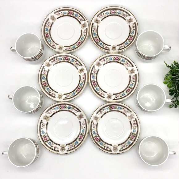 Demitasse Teacups 12 pc Six Sets Fine China Floral Pattern Vintage