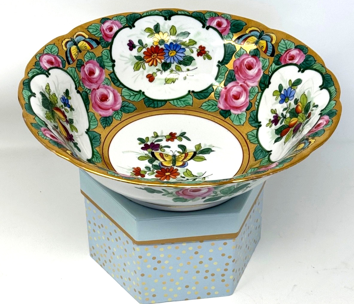 Antique Saxe Altenburg Germany Art Nouveau Gold Embossed Serving Display Bowl