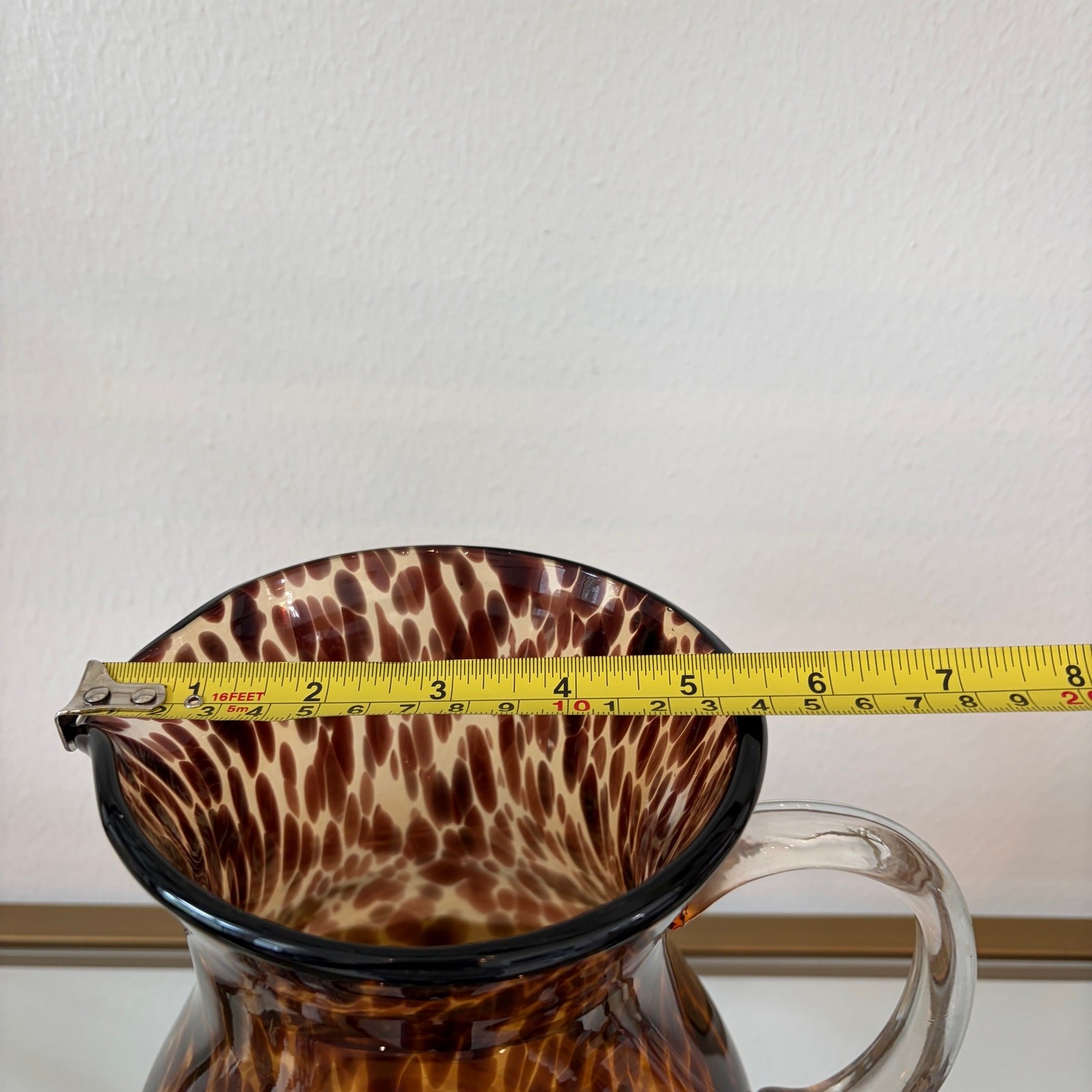 NEW Hand Blown Tortoise Shell Glass Pitcher 9.5in Chic Barware