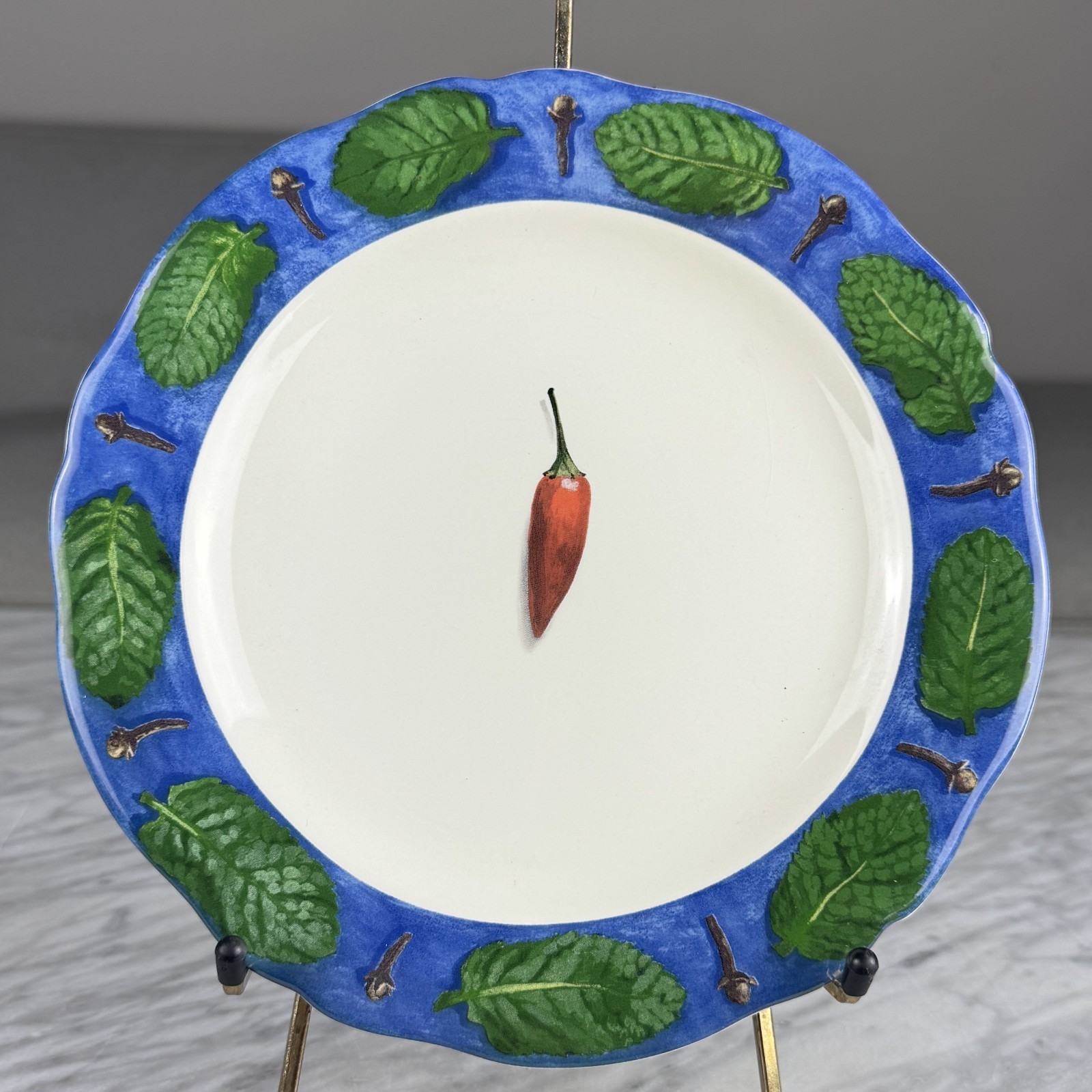 Set Of 6 POIVRE ET SEL BLUE Salad Plates 8.75″ Vintage Faiencerie De Gien France