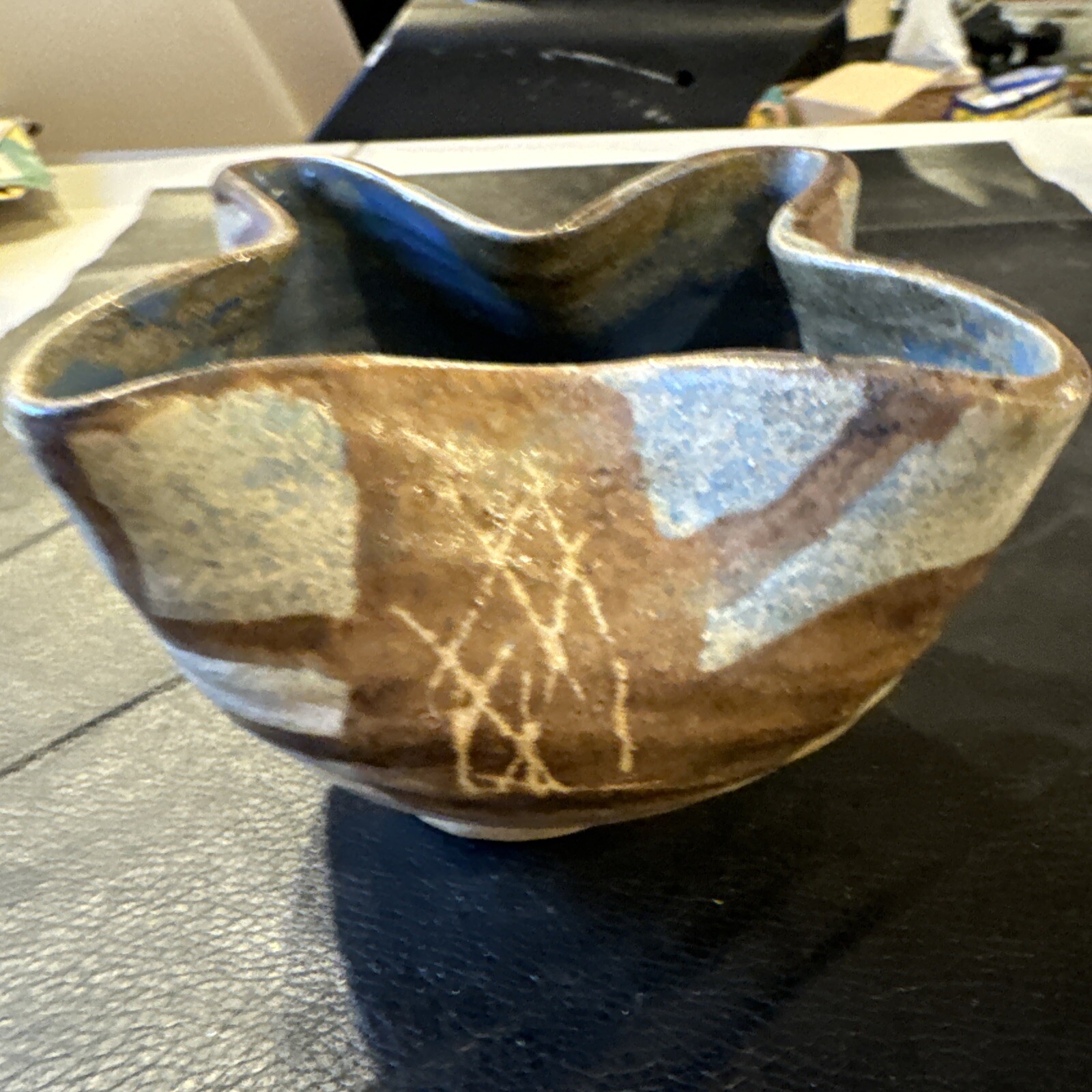 Vintage SherryMike Pottery Clay Pinched Sides Bowl Made In Maine.