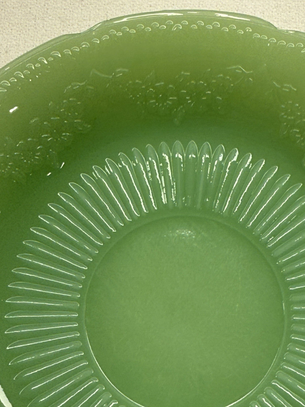 Vintage Fire King Jadeite Alice Saucer Plate 6″ Floral Scalloped Edge Unmarked