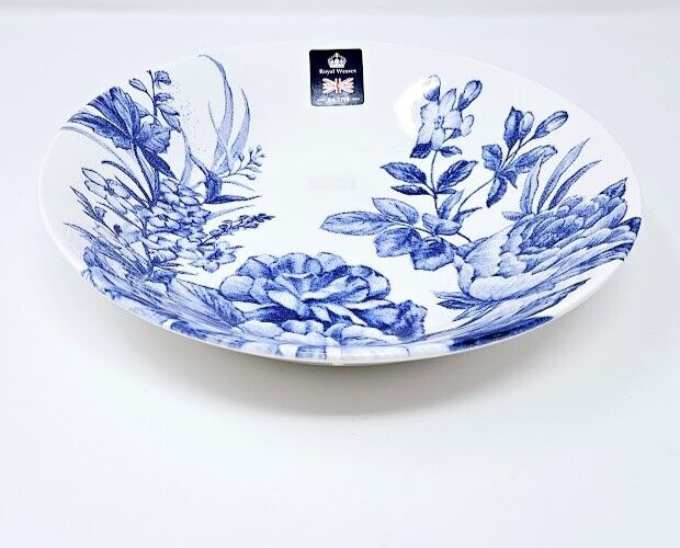Royal Wessex Blue White Floral Flower 9″ Pasta Bowl 2 Plates New