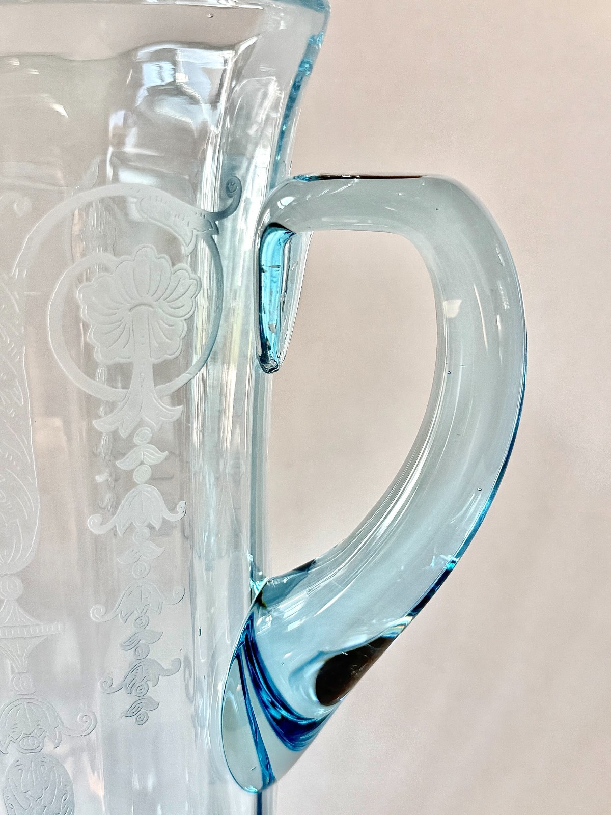 Ultra RARE Vintage Fostoria Vernon Azure Blue Etch #277 48oz Pitcher – EXCELLENT