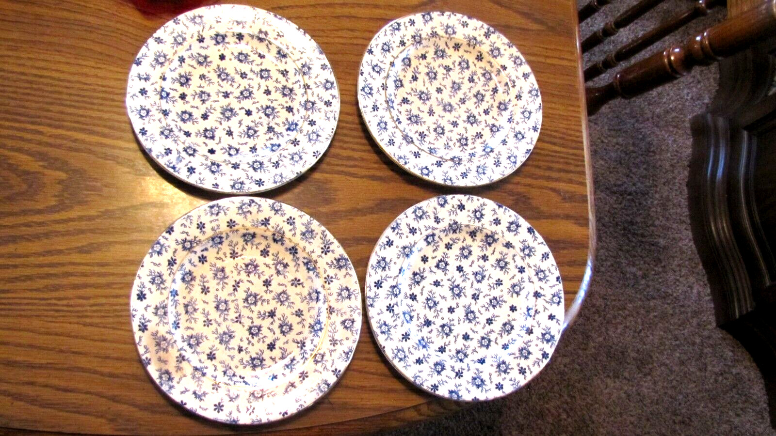 4 Antique Flo Blue Pompadore Wedgwood 7 3/4″ Salad Plate Rose Chinz Transferware