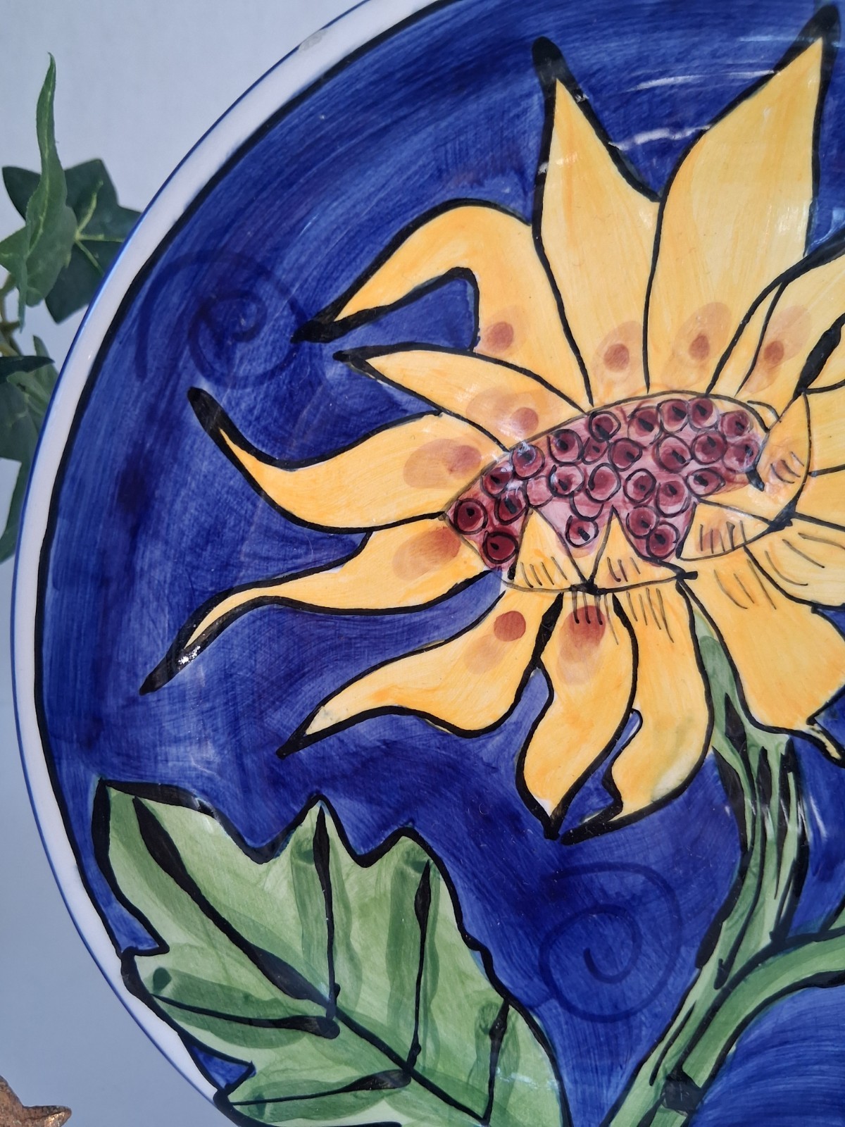 Vintage “Tika Lotus International” Brand Sunflower Plate; Cobalt Blue & Yellow
