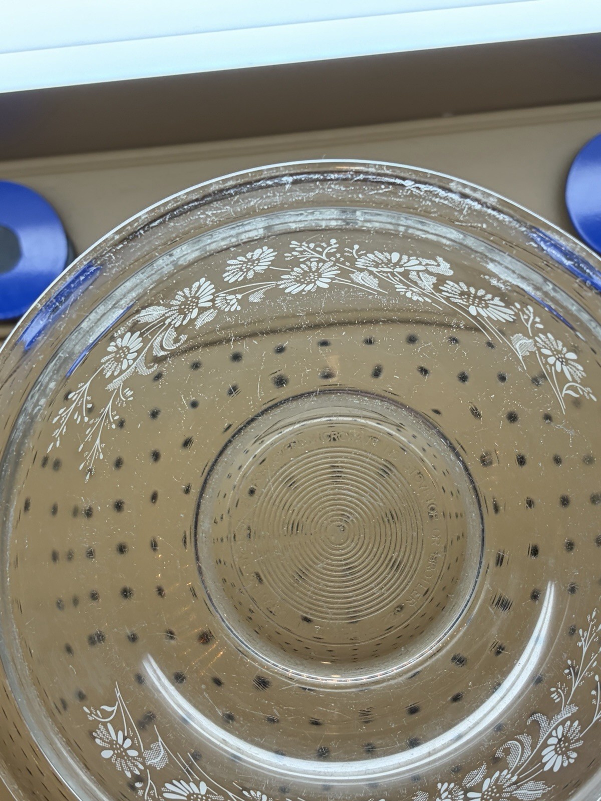3- Pyrex Clear Colonial Mist White Lace Nesting Mixing Bowl Set 322 (2X) 323 (1)