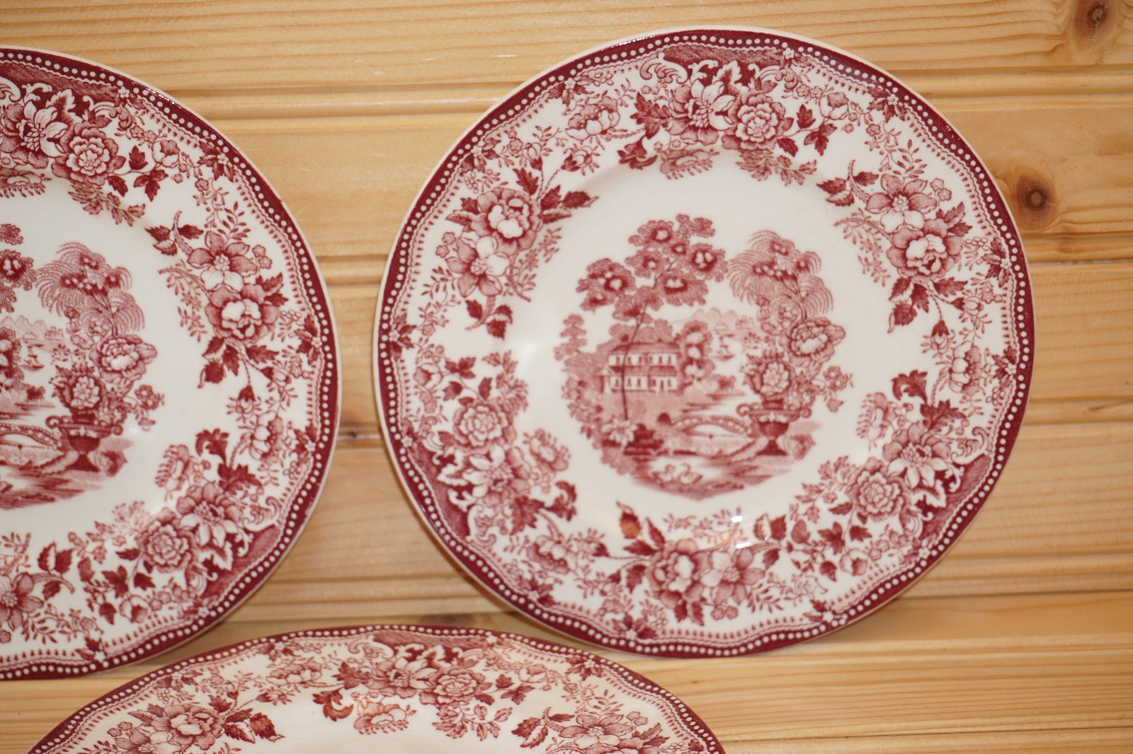 Royal Staffordshire Tonquin Red Set of 3 Bread & Butter Plates, 6 1/2″ (B44)
