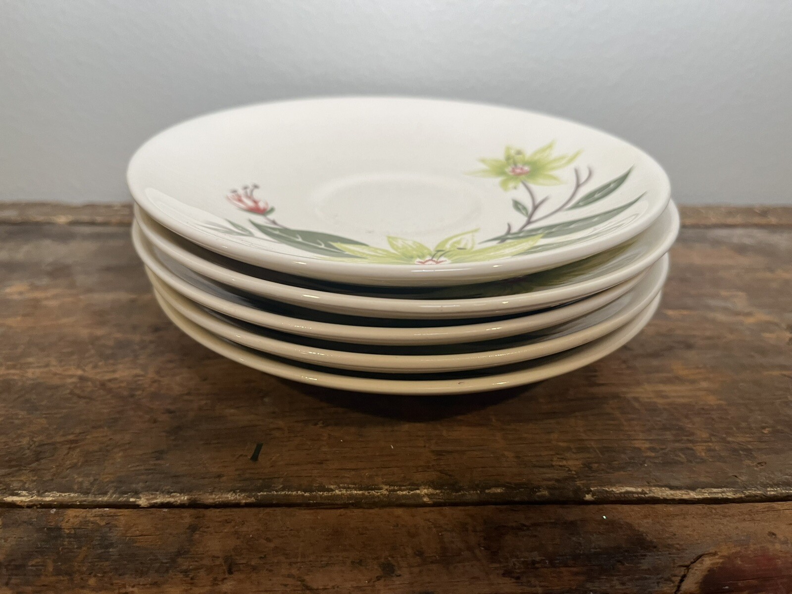 Vintage Homer Laughlin Rhythm Desert Lily Pottery Saucers Green Flowers 1952 MCM