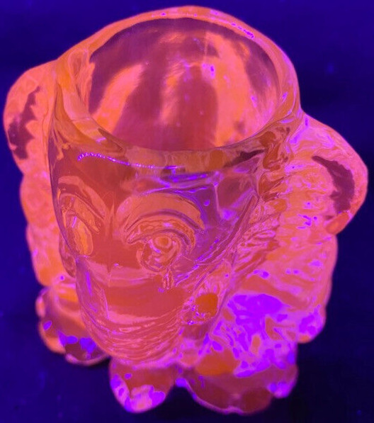 Blue Vaseline glass Circus elephant toothpick Q-tip holder uranium match crying