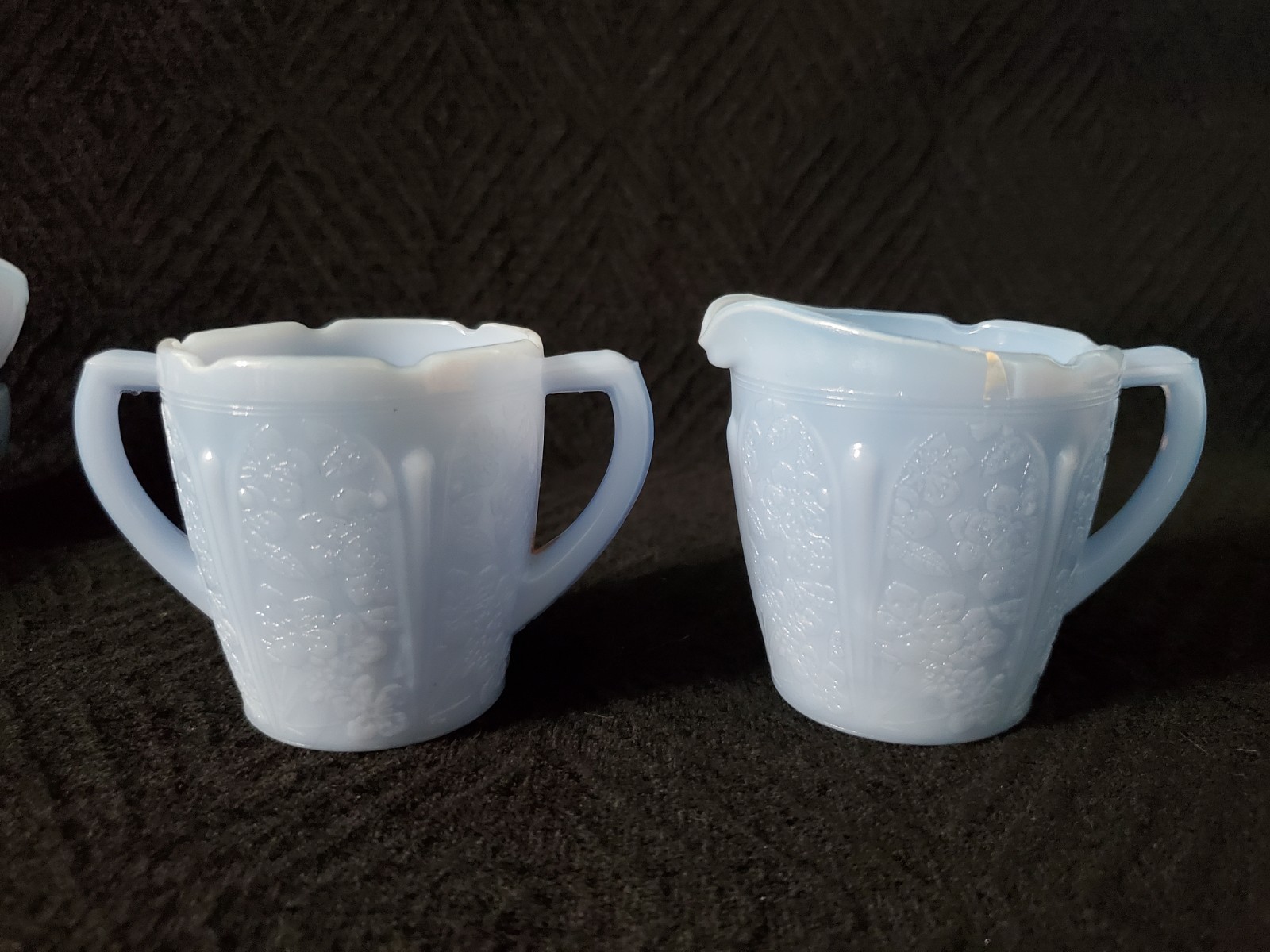 13 Piece Jeannette Delphite Blue Cherry Blossom Depression Glass Child’s Tea Set