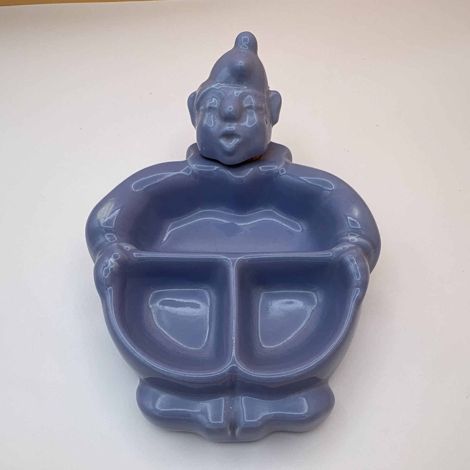 Hankscraft MCM Clown Ceramic Divided Dish Blue Glossy USA Model 969