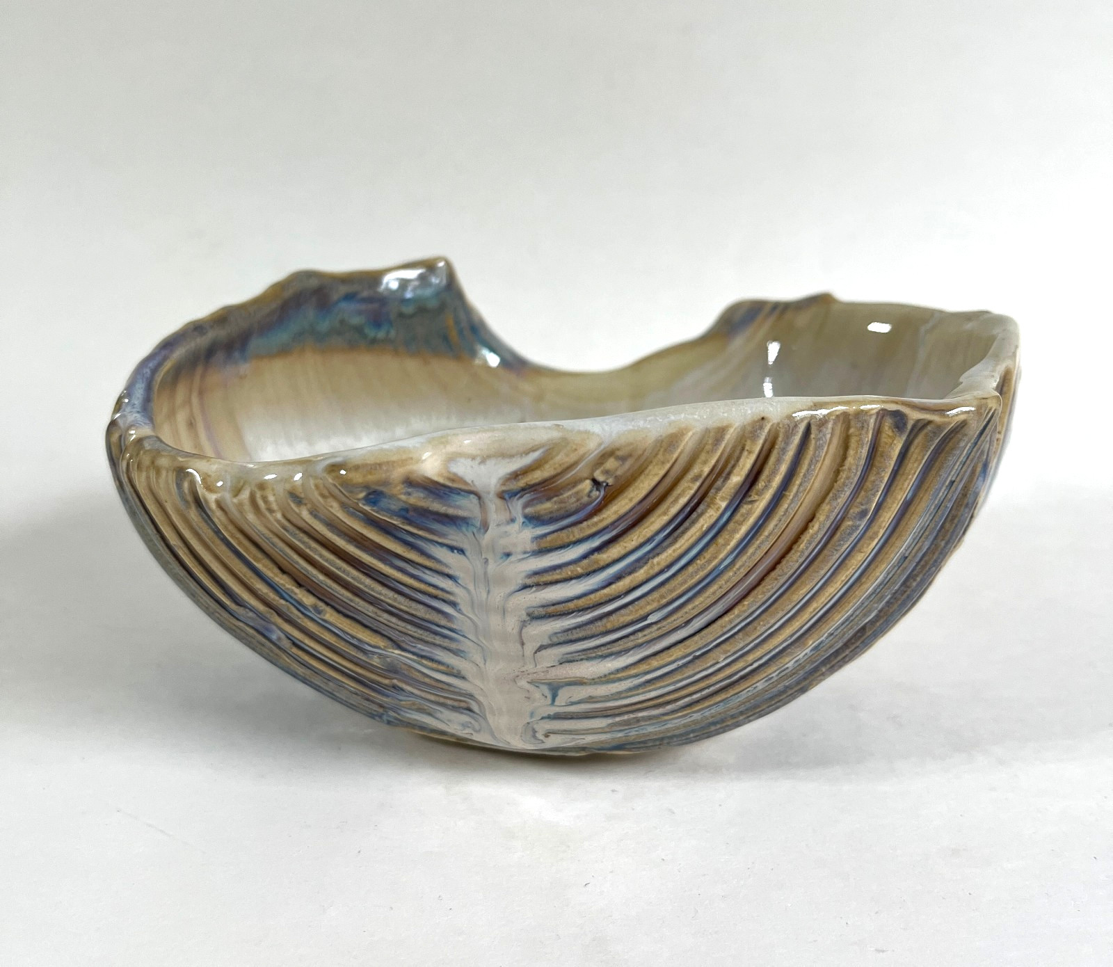 Vintage 2008 Studio Art Pottery Shell Bowl Multicolor