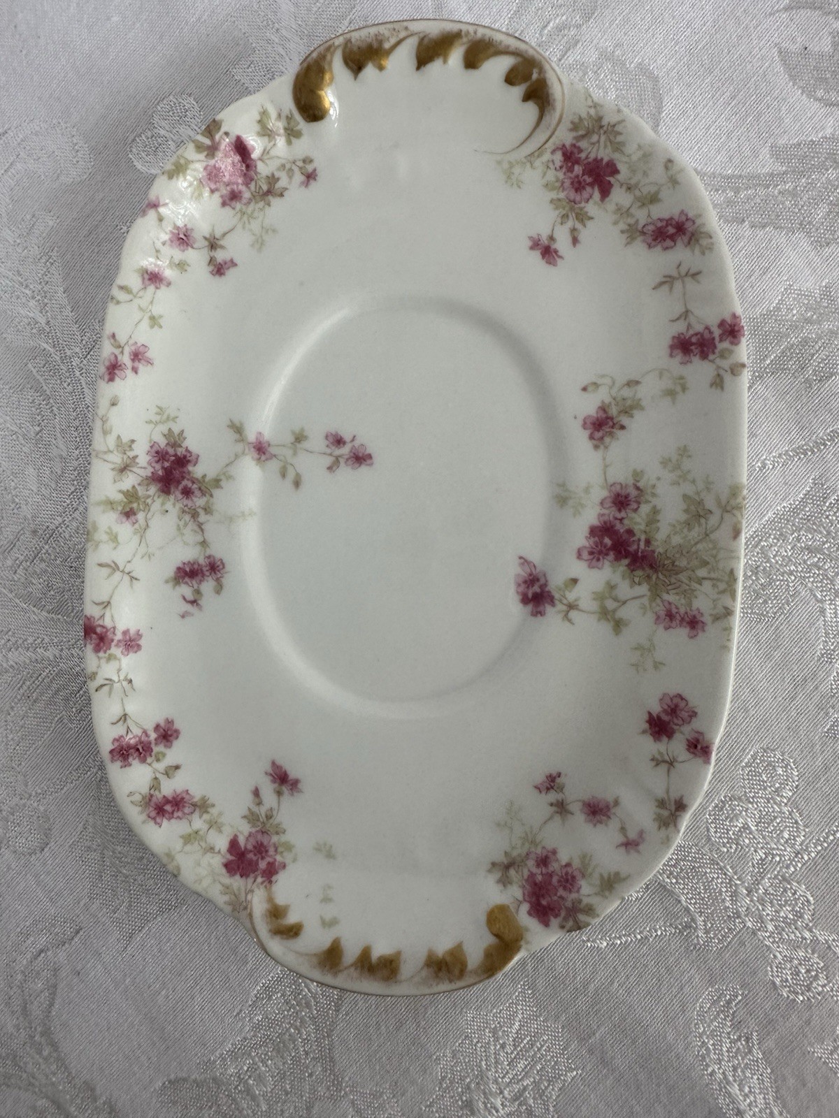 2pc Charles Field Haviland Limoges Embossed Sauce/Gravy Boat Pink Floral Sprays