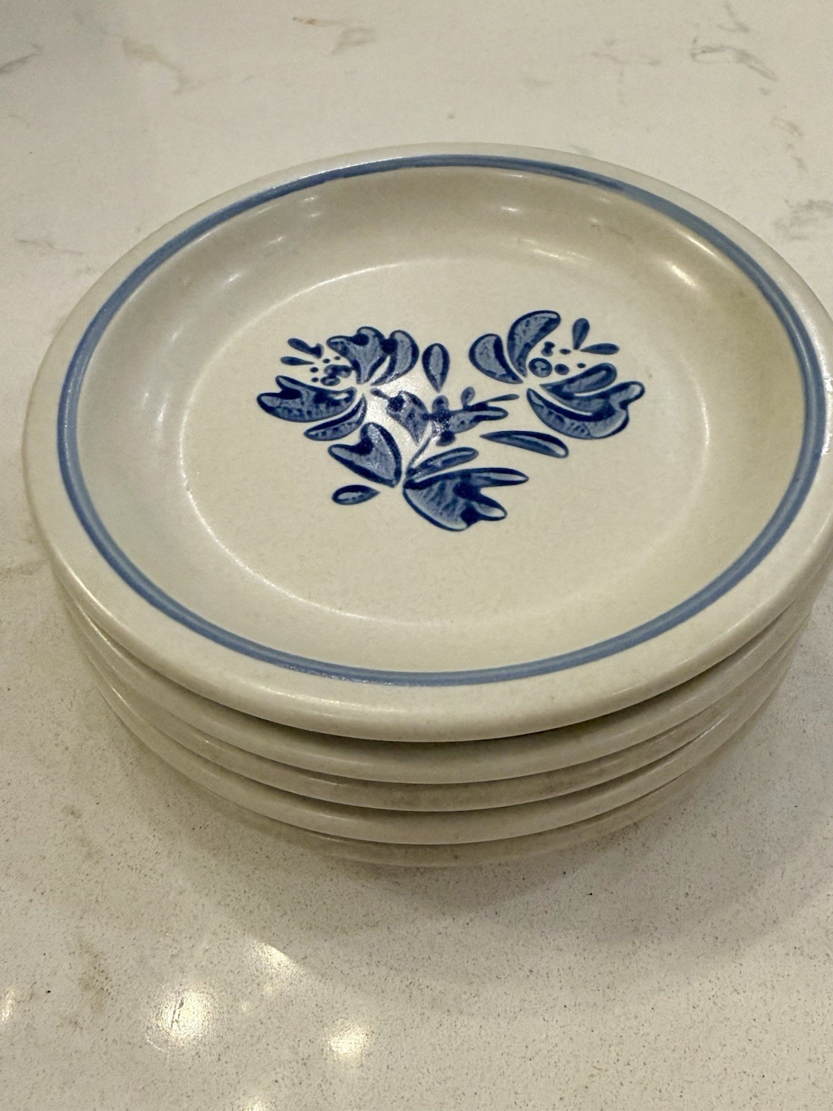 Set of 5 pc Pfaltzgraff Folk Art 6.5” Small Plate White Blue Floral Rustic USA