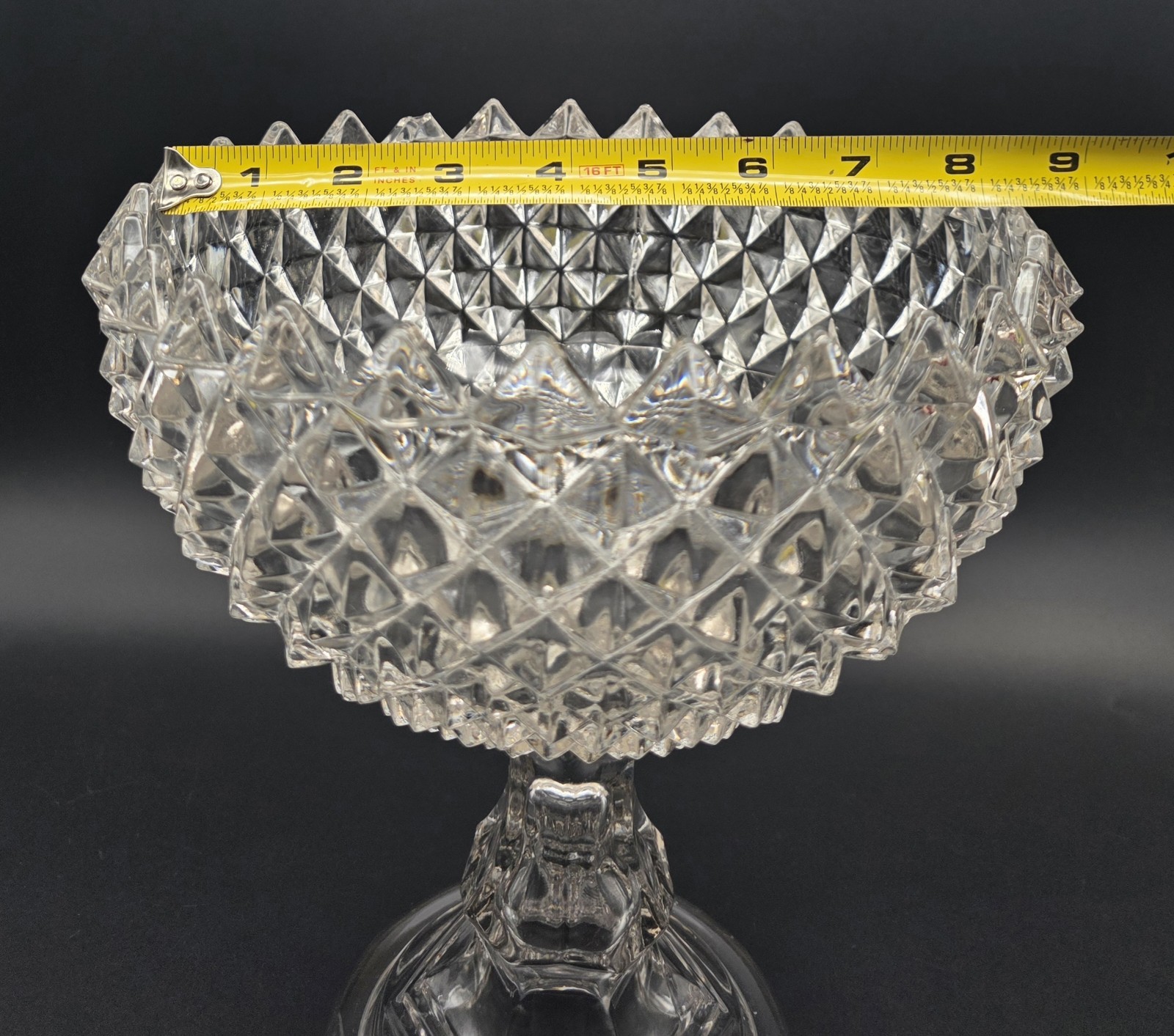 Antique New England Glass Co EAPG Clear Mitre Diamond Point Footed Compote